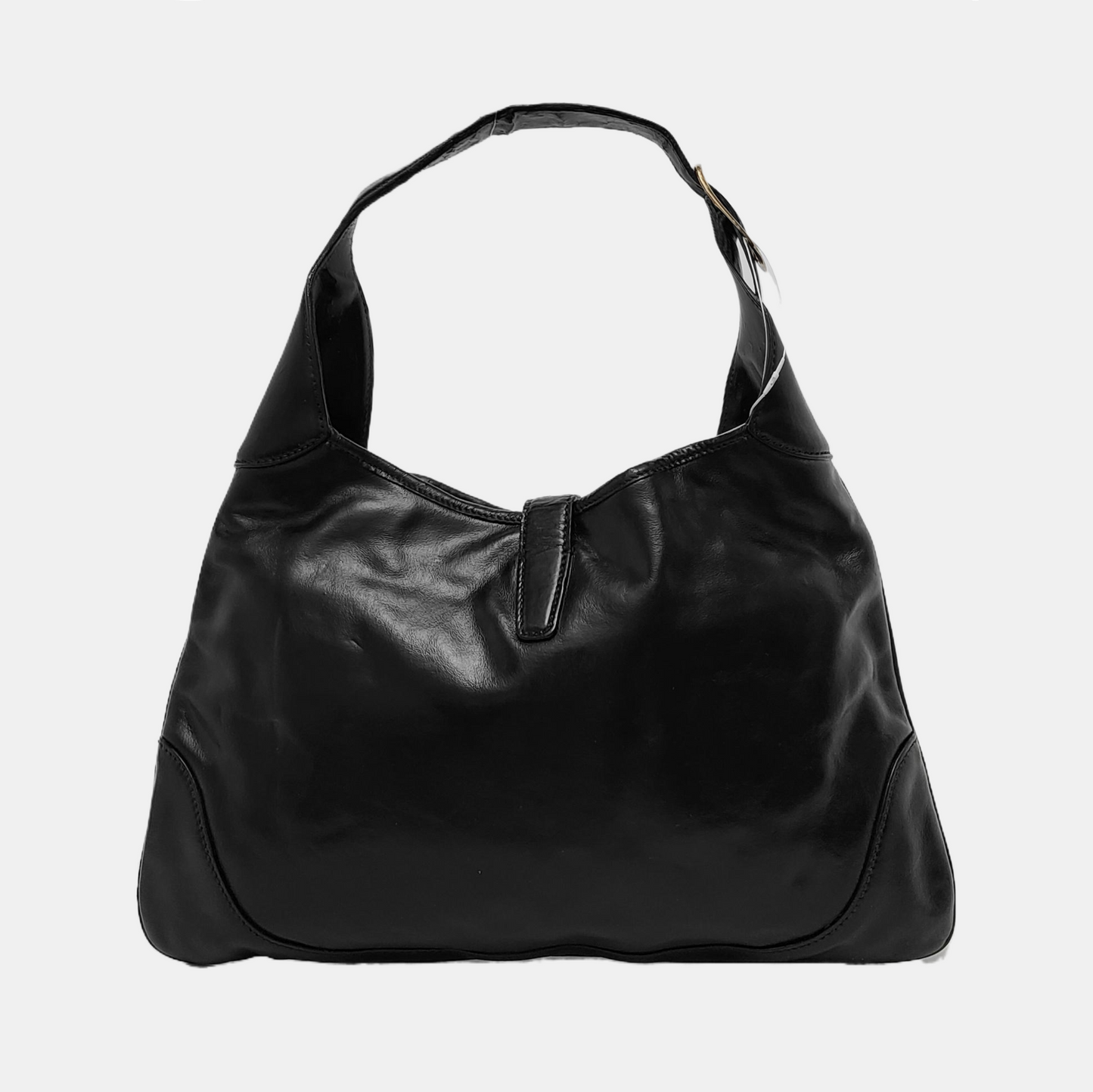 GUCCI Jackie Black Cowhide Stripe Strap Shoulder Bag Tote Golden hardware-(SKU)-945400595
