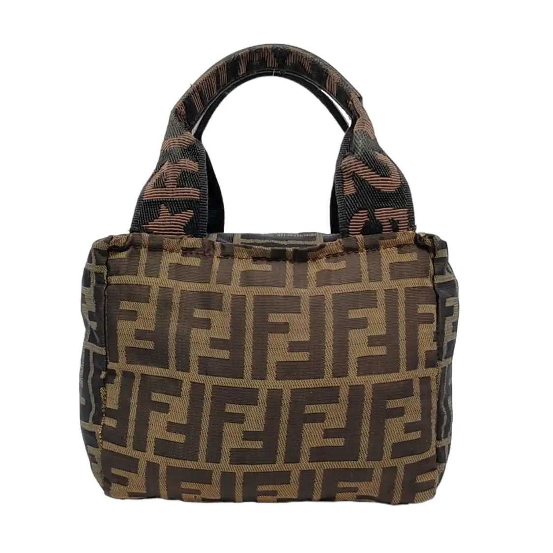 FENDI 棕色帆布双FHandheld包 Silver Hardware-(SKU)-950947181