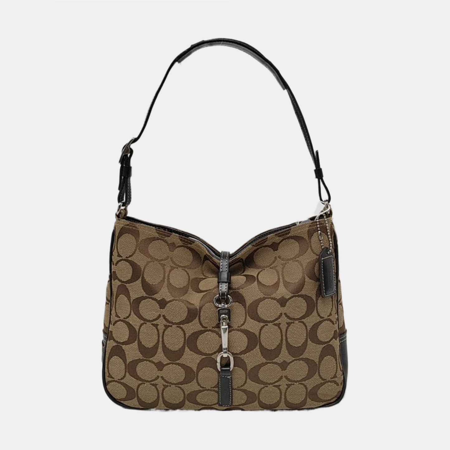 COACH Khaki canvas monogram crossbody bag, handbag Silver Hardware-(SKU)-951046342