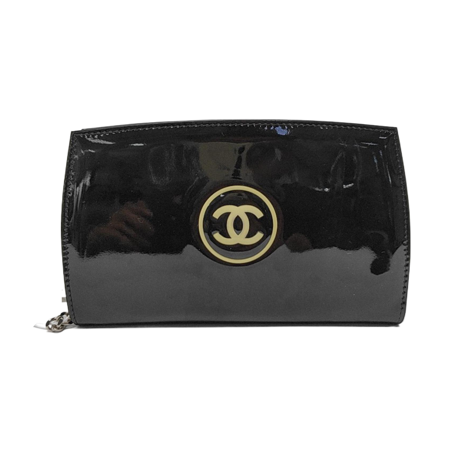 CHANEL CIRCLED CC Black Patent Leather Wallet Silver Hardware 13nan-(SKU)-951413773