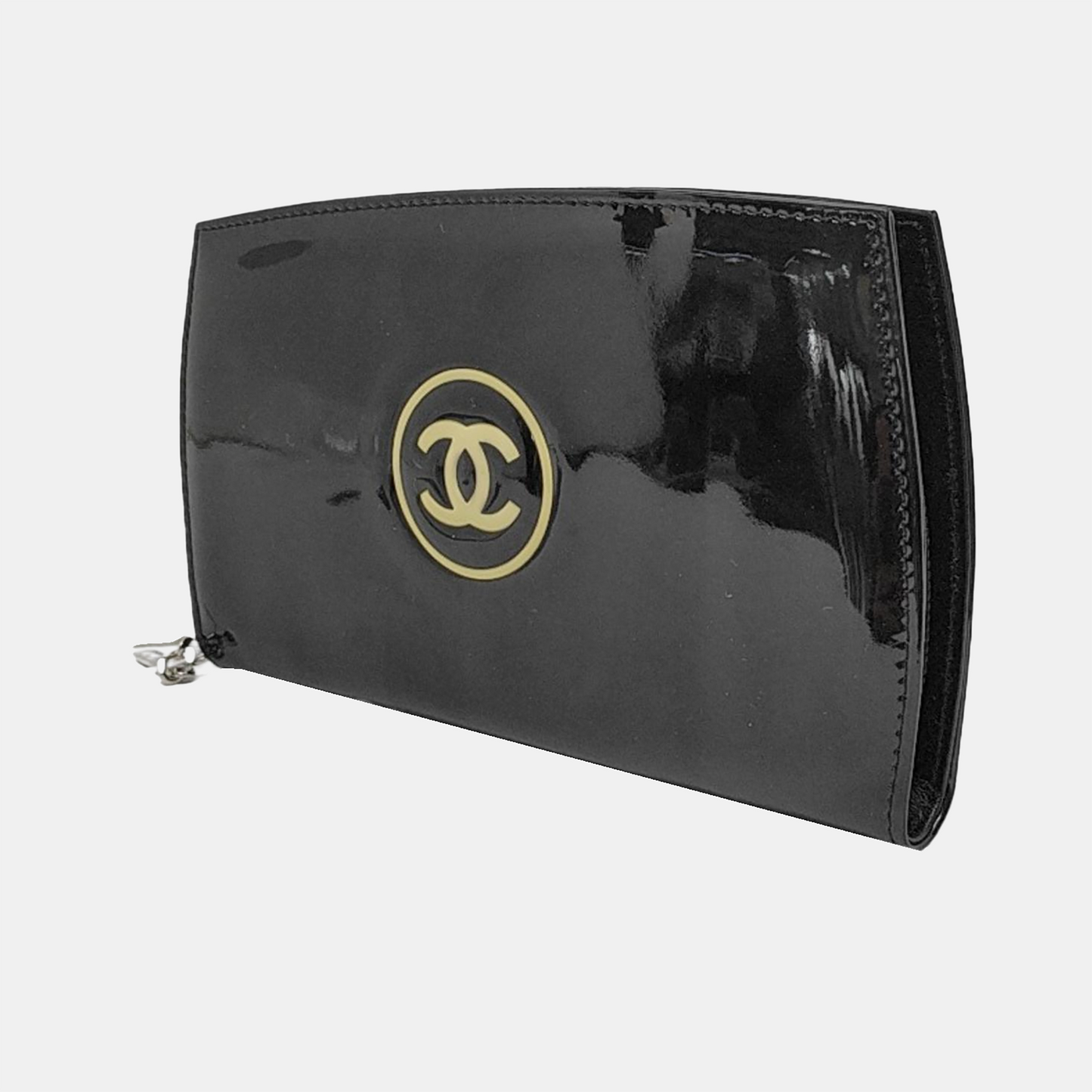CHANEL CIRCLED CC Black Patent Leather Wallet Silver Hardware 13nan-(SKU)-951413773