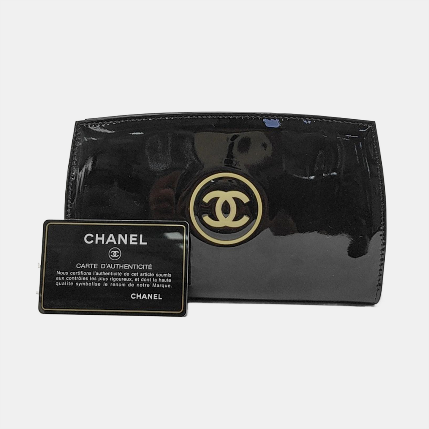 CHANEL CIRCLED CC Black Patent Leather Wallet Silver Hardware 13nan-(SKU)-951413773