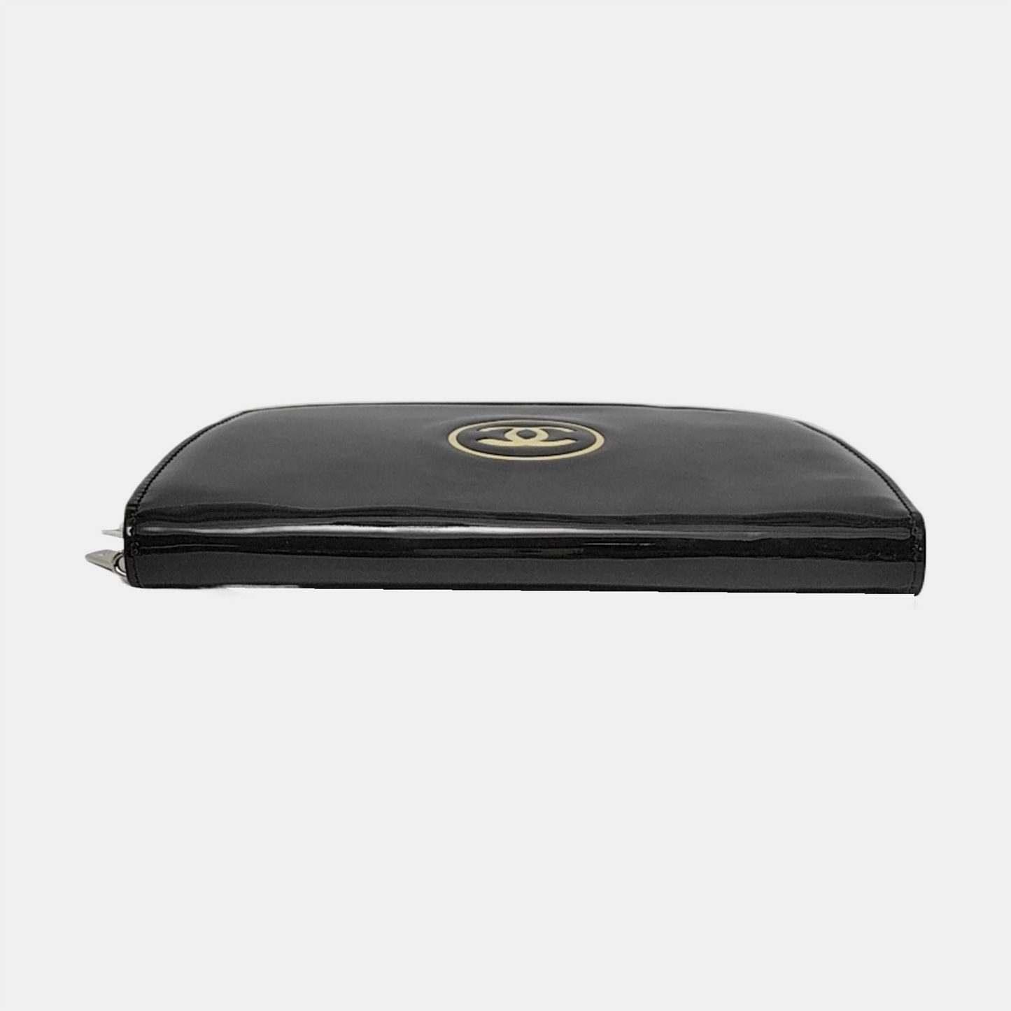 CHANEL CIRCLED CC Black Patent Leather Wallet Silver Hardware 13nan-(SKU)-951413773