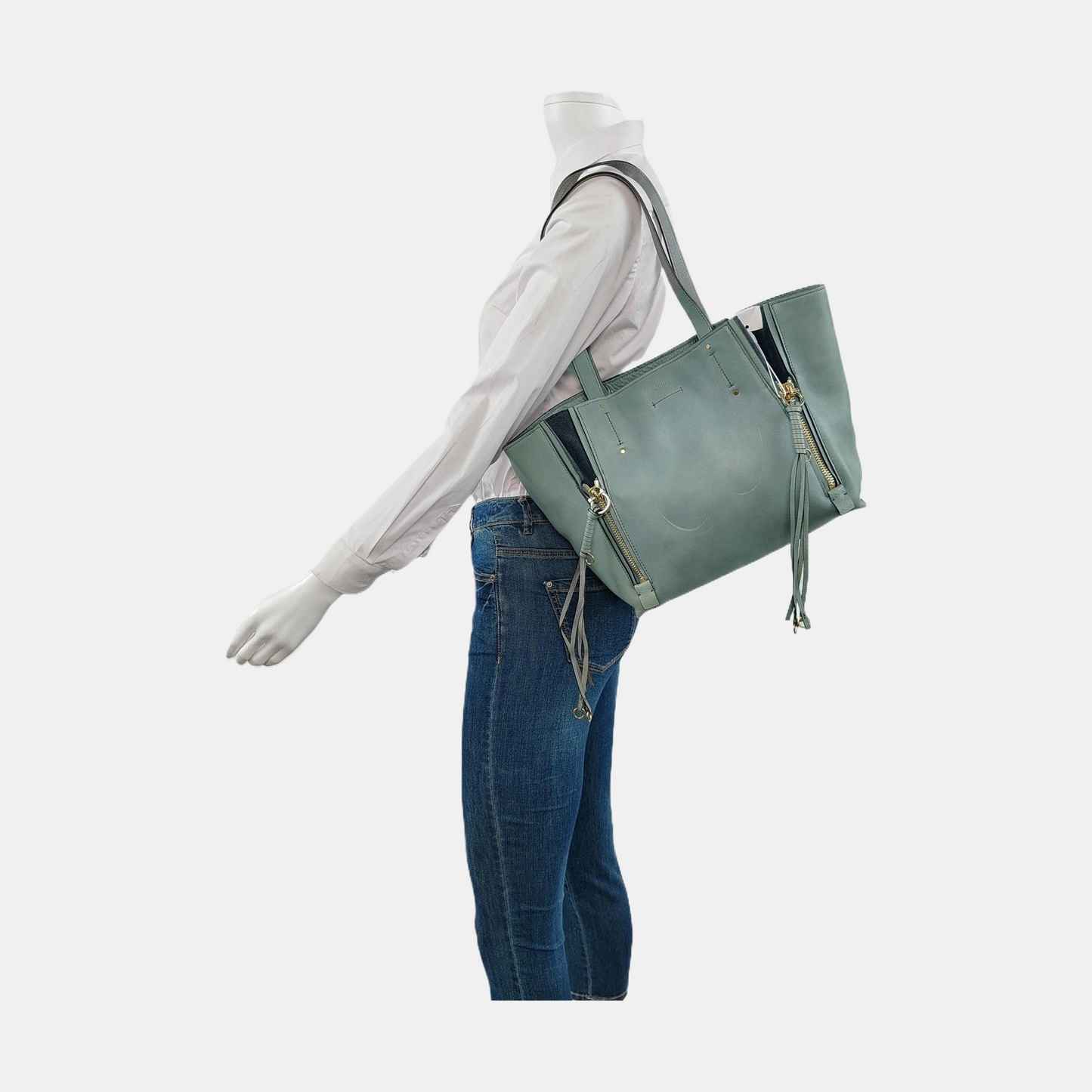 Chloé Milo Light Blue Cowhide Single Shoulder Bag Handbag Golden hardware-(SKU)-951412055