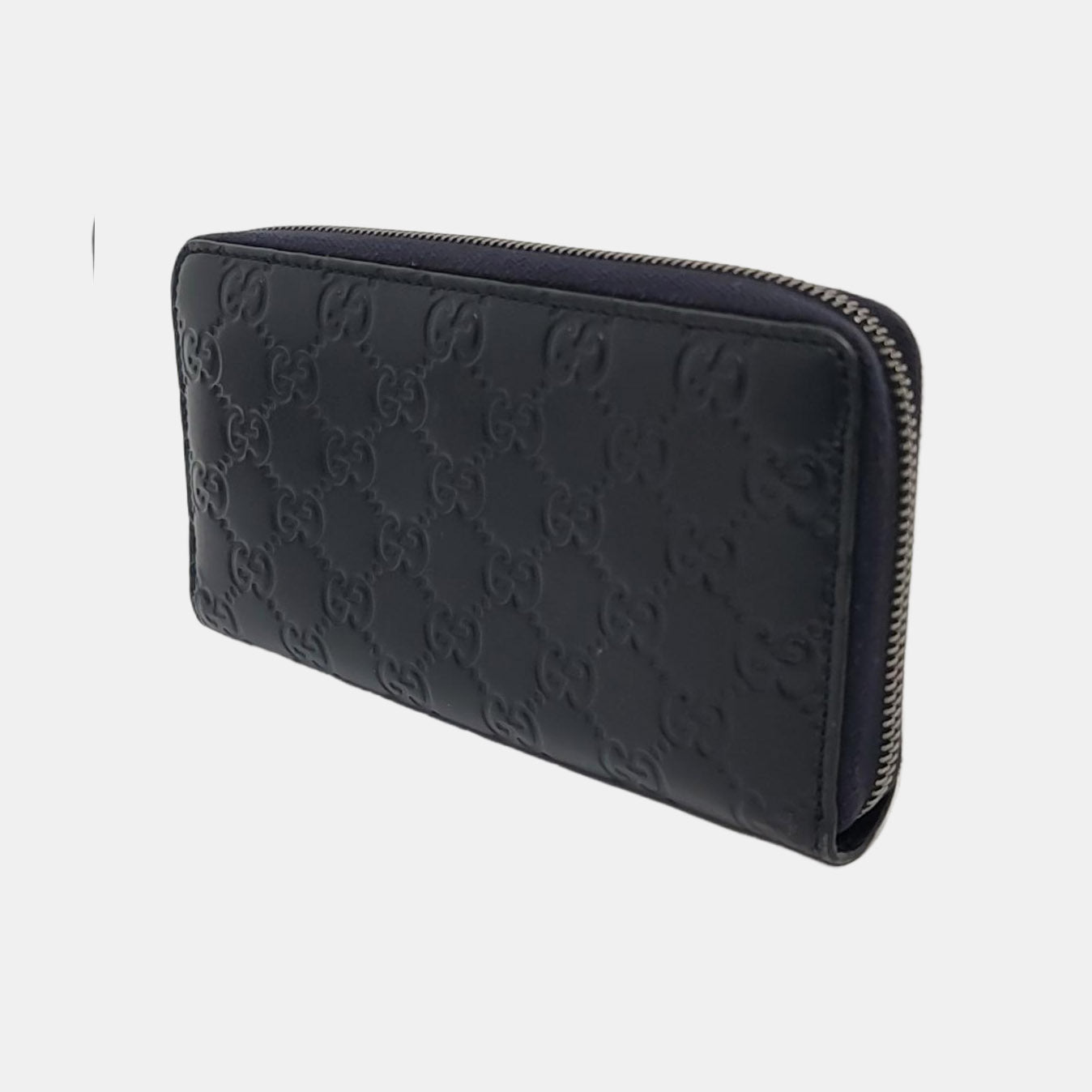 GUCCI Dark blue leather old-favorite textured wallet Silver Hardware-(SKU)-951353413