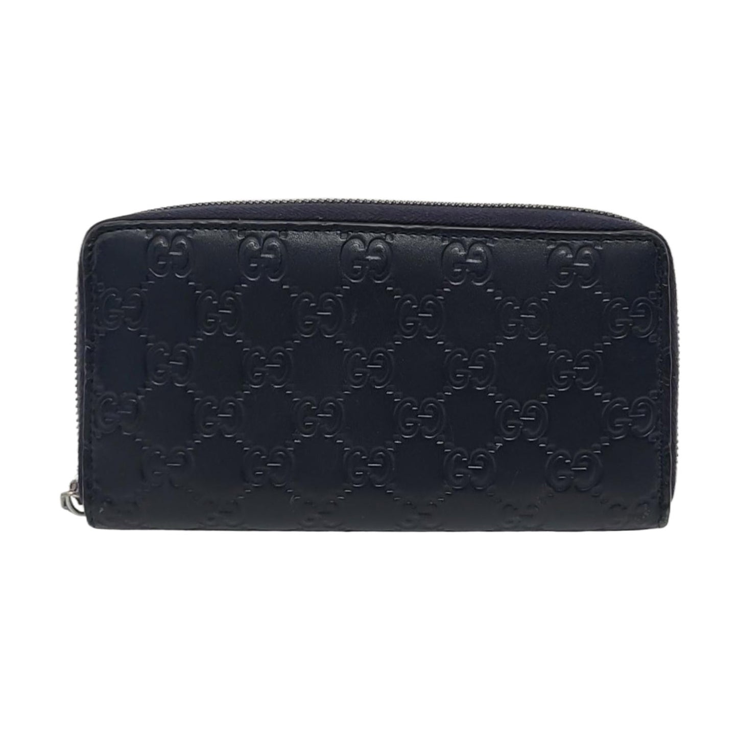 GUCCI Dark blue leather old-favorite textured wallet Silver Hardware-(SKU)-951353413