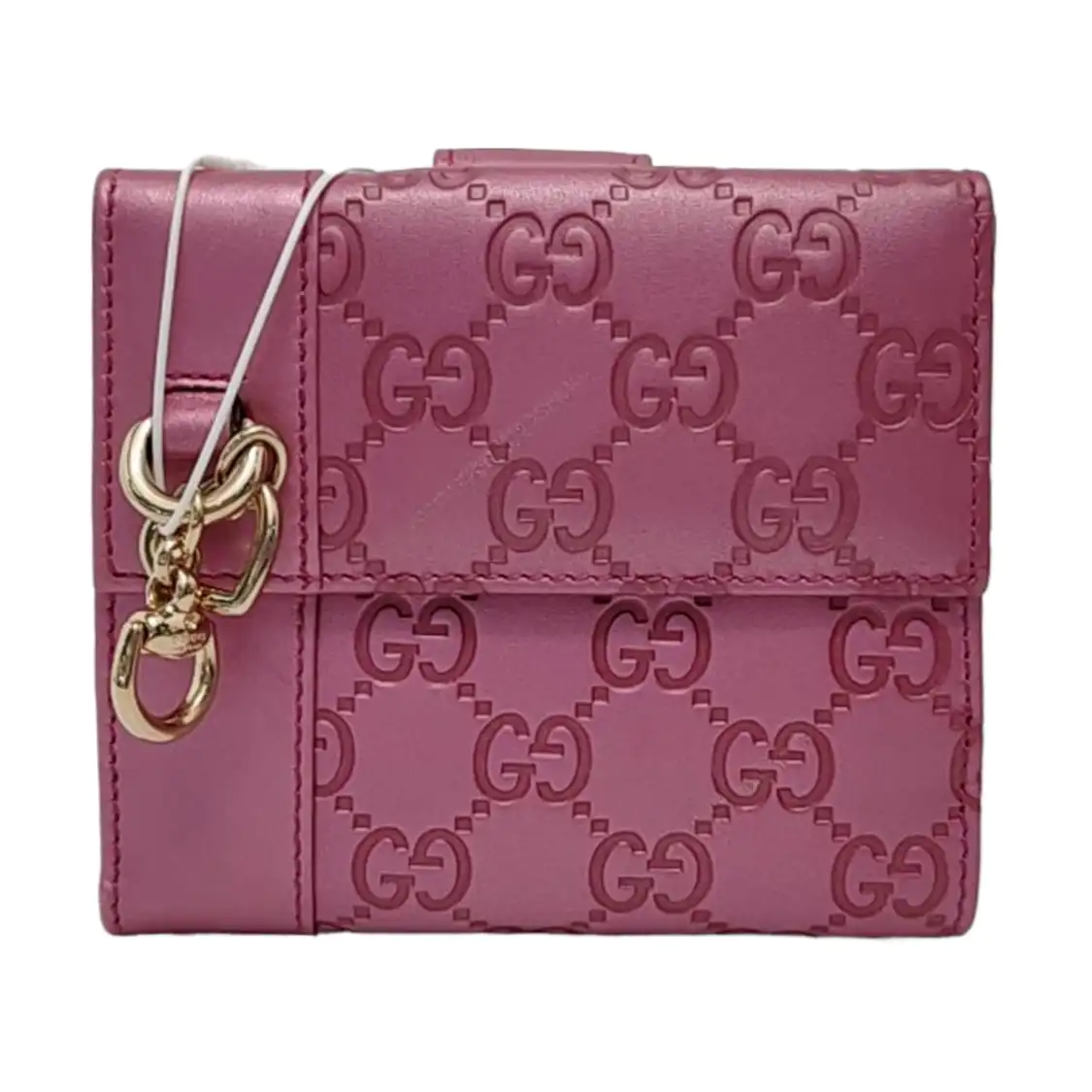 GUCCI Heart Bit Pink cowhide vintage embossed wallet Golden hardware-(SKU)-951257321