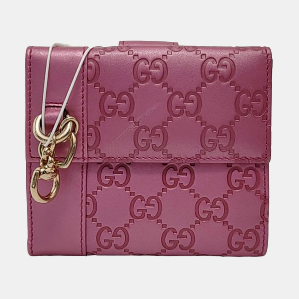 GUCCI Heart Bit Pink cowhide vintage embossed wallet Golden hardware-(SKU)-951257321
