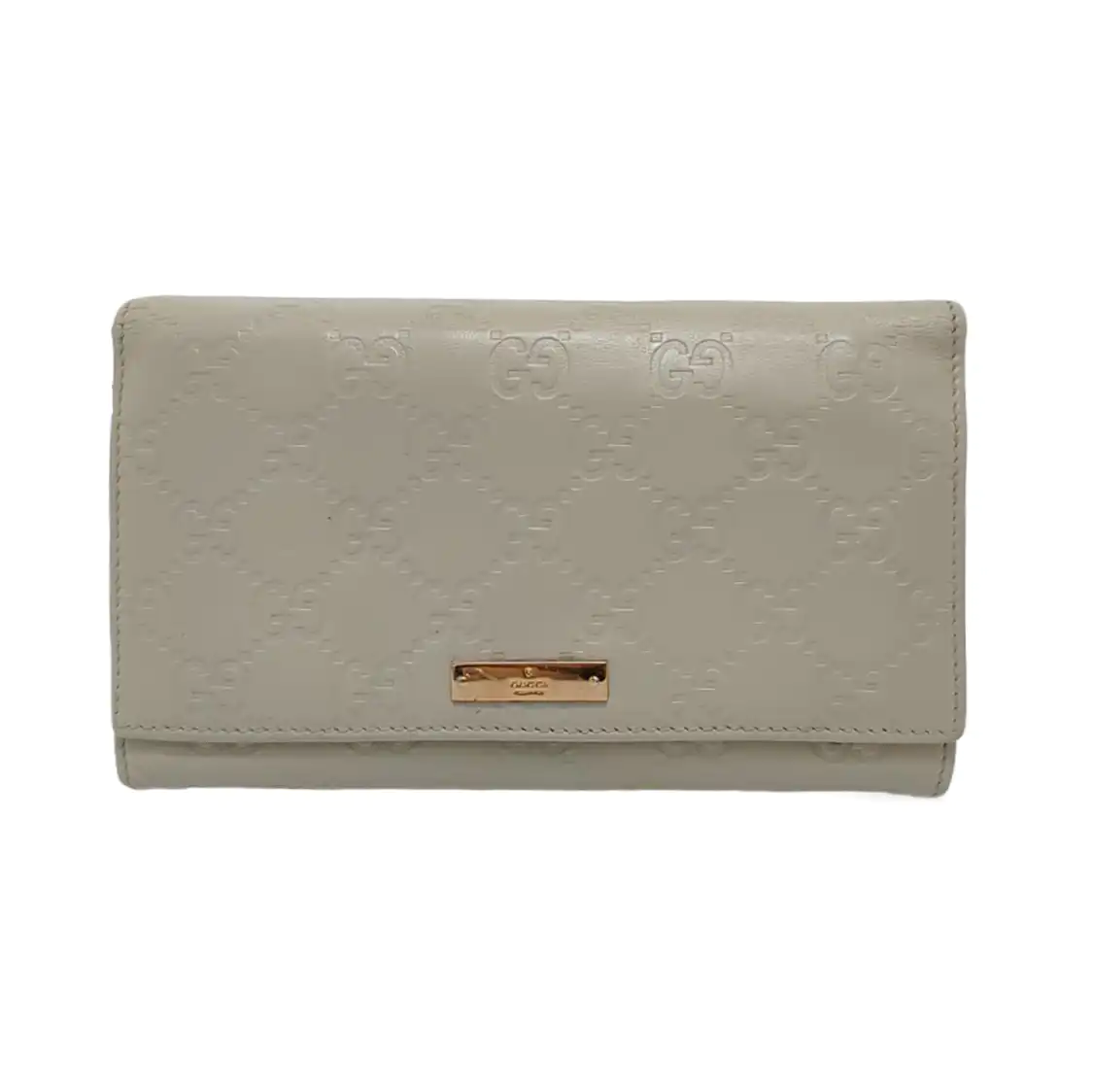 GUCCI White Calfskin Leather Monogrammed Wallet Golden hardware-(SKU)-951320985