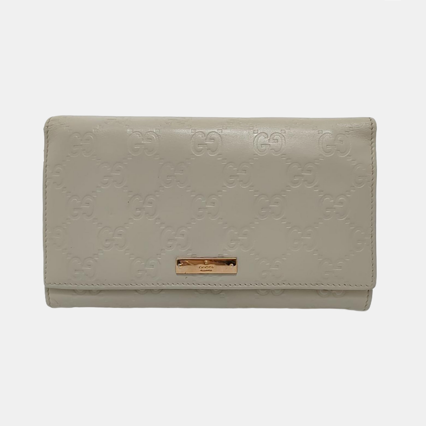 GUCCI White Calfskin Leather Monogrammed Wallet Golden hardware-(SKU)-951320985