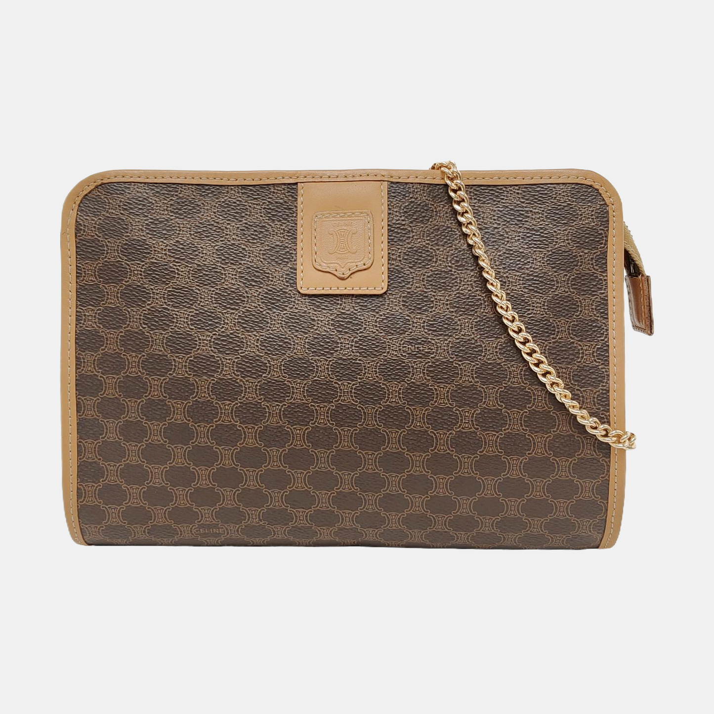 CELINE Brown Coated Canvas Triumph Clutch Golden hardware-(SKU)-951551879