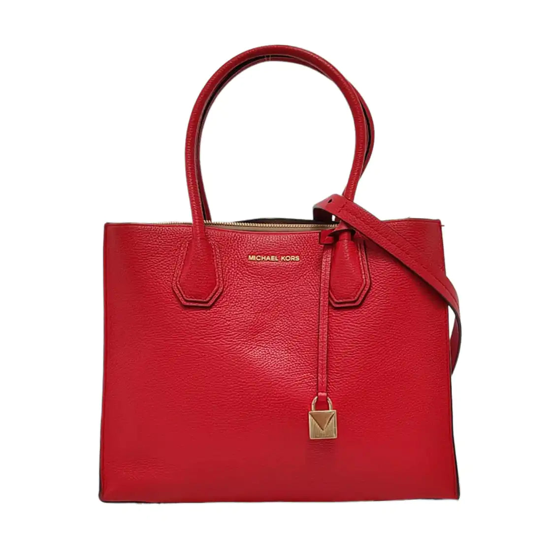 MICHAEL KORS Mercer Large size Red Leather Shoulder Bag Crossbody Tote Bag Golden hardware Removable shoulder strap-(SKU)-951587564