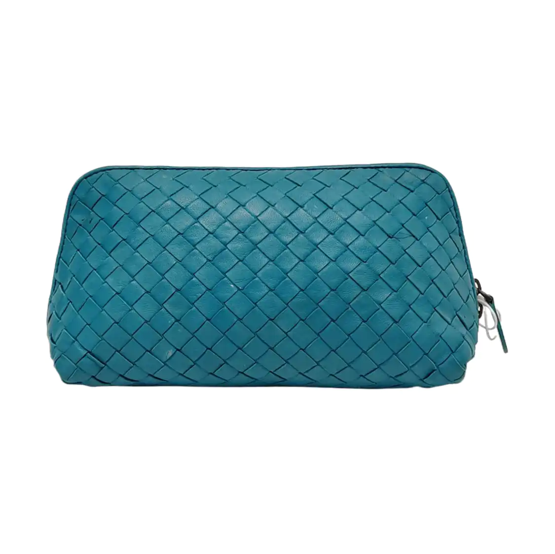 BOTTEGA VENETA Blue-Green Sheepskin Woven Handbag Black hardware-(SKU)-951463854