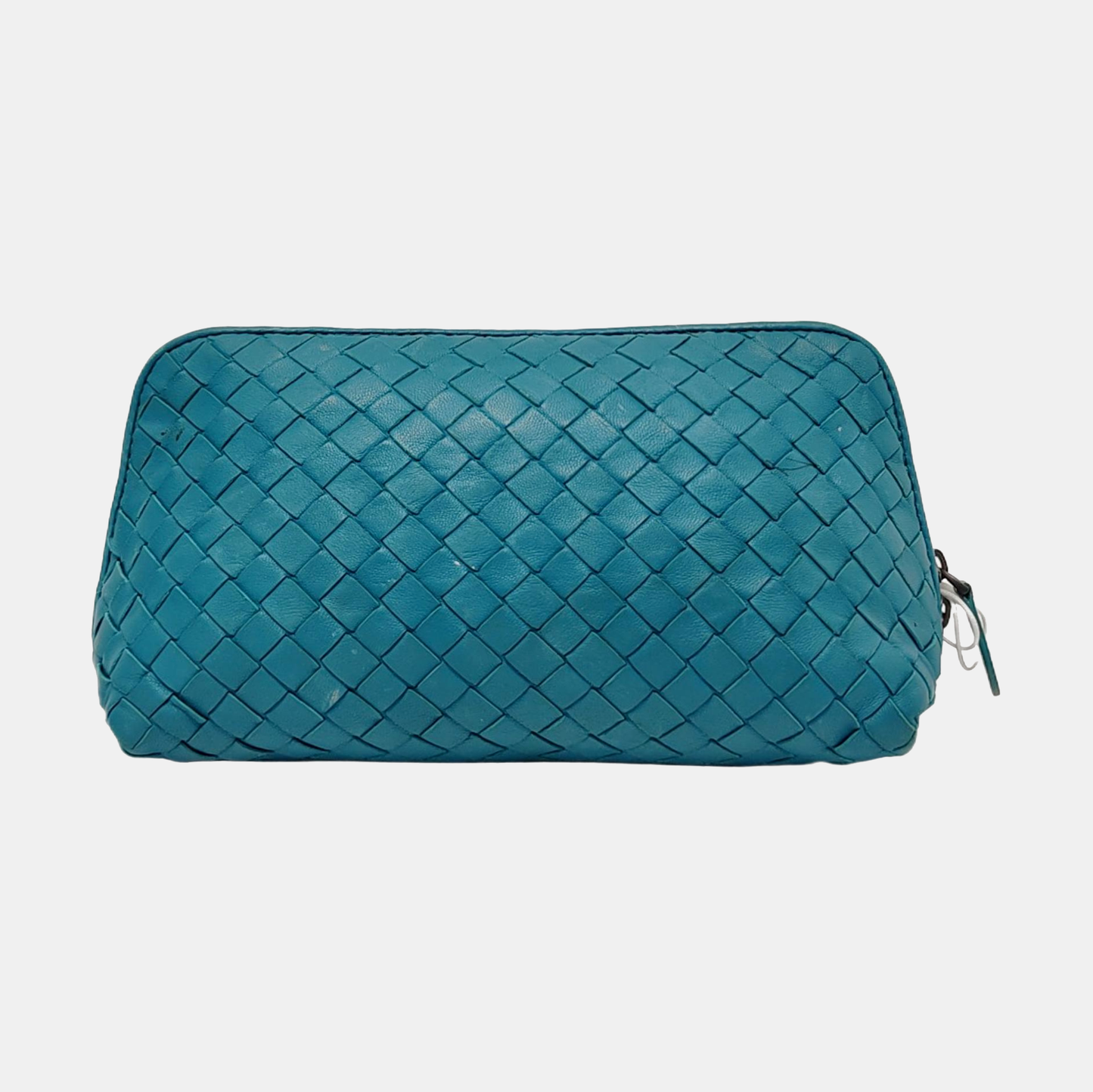BOTTEGA VENETA Blue-Green Sheepskin Woven Handbag Black hardware-(SKU)-951463854