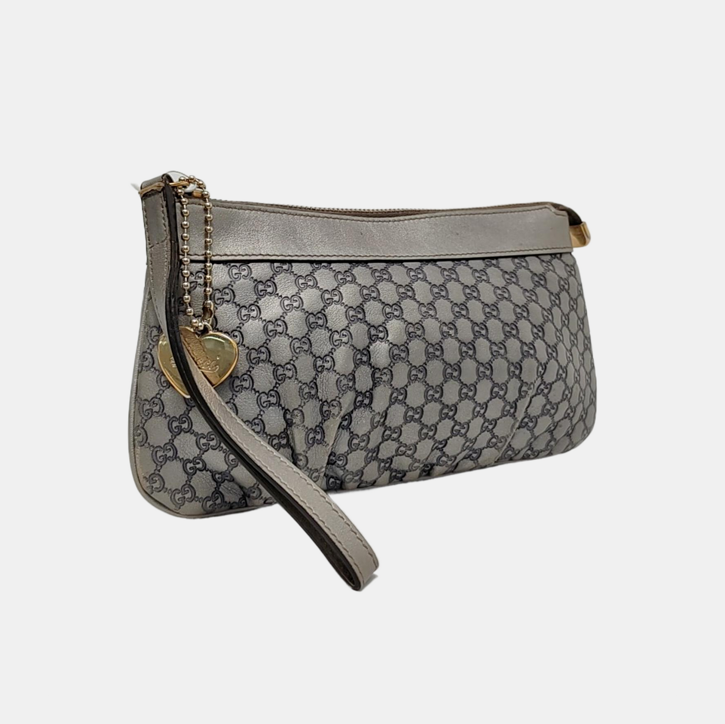 GUCCI Silver Cowhide Monogrammed Embossed Clutch Golden hardware-(SKU)-951850185