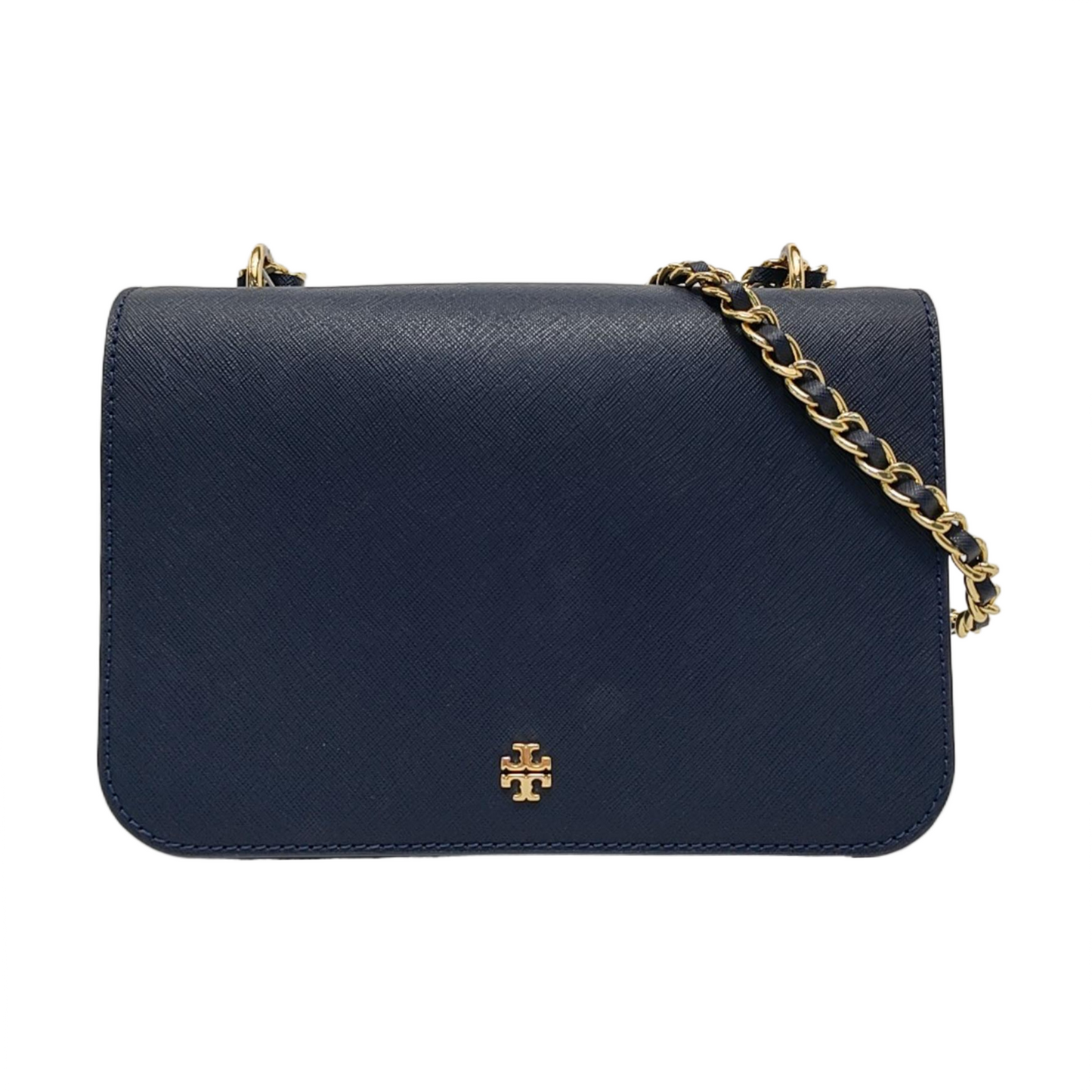 TORY BURCH Robinson Dark Blue Cowhide Embossed Single Shoulder Bag Crossbody Bag Golden hardware-(SKU)-951566144