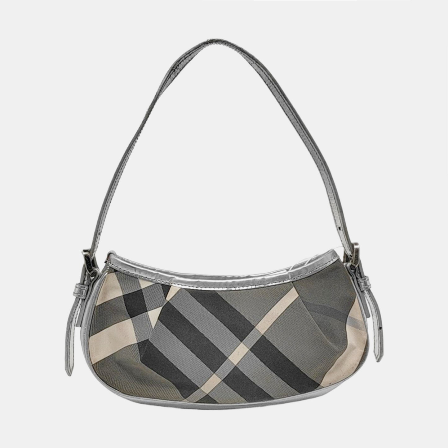BURBERRY Gray Nylon Single Shoulder Bag, Handbag Black hardware Removable shoulder strap-(SKU)-951639021