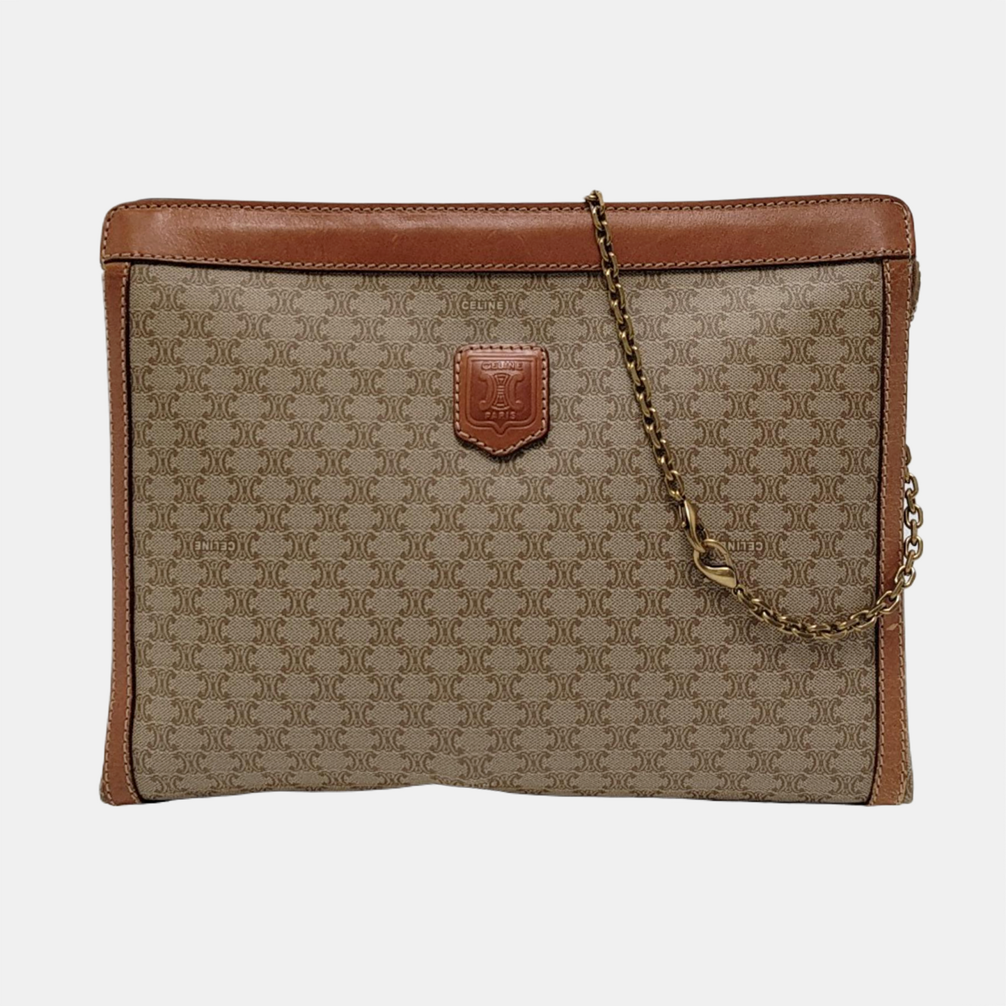 CELINE MACADAM CLUTCHES Beige Coated Canvas Triumph Handbag Brown Hardware-(SKU)-951569152
