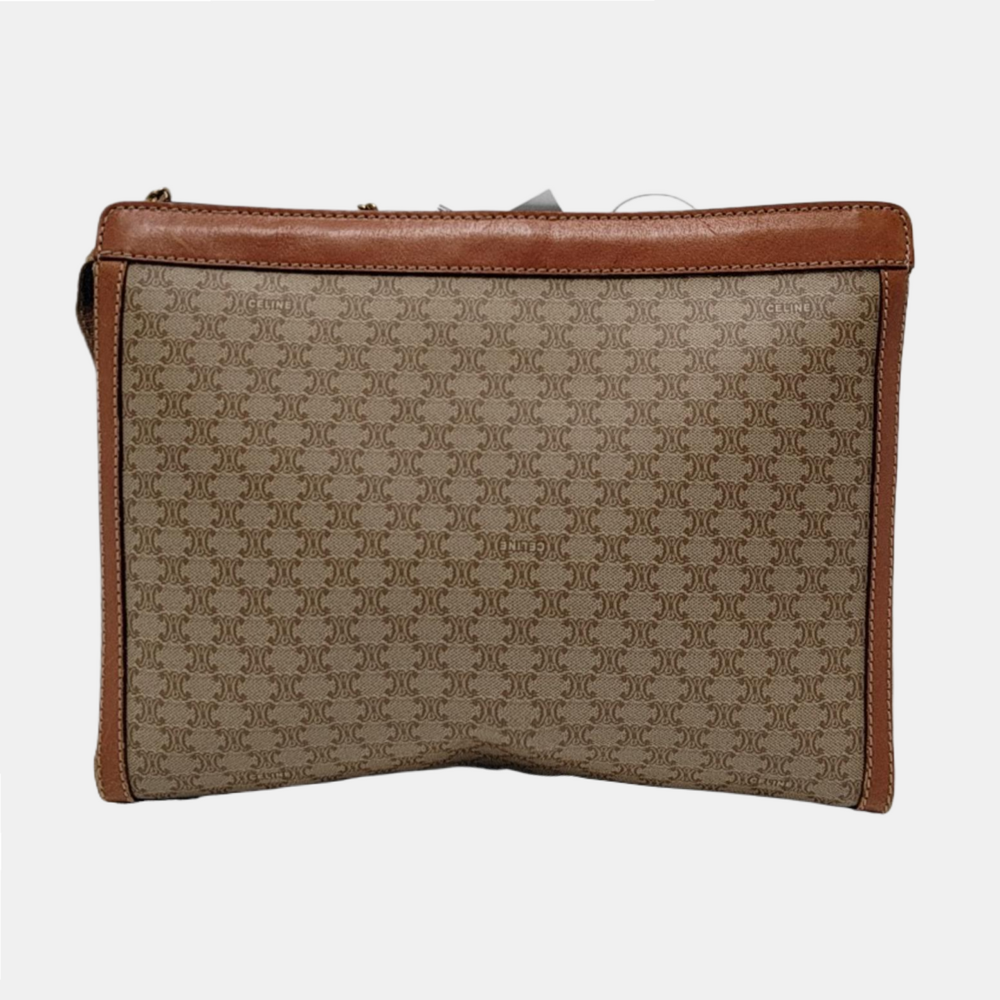 CELINE MACADAM CLUTCHES Beige Coated Canvas Triumph Handbag Brown Hardware-(SKU)-951569152