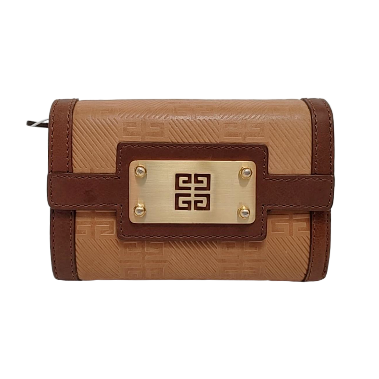 GIVENCHY Brown Leather Embossed Wallet Golden hardware-(SKU)-949930539