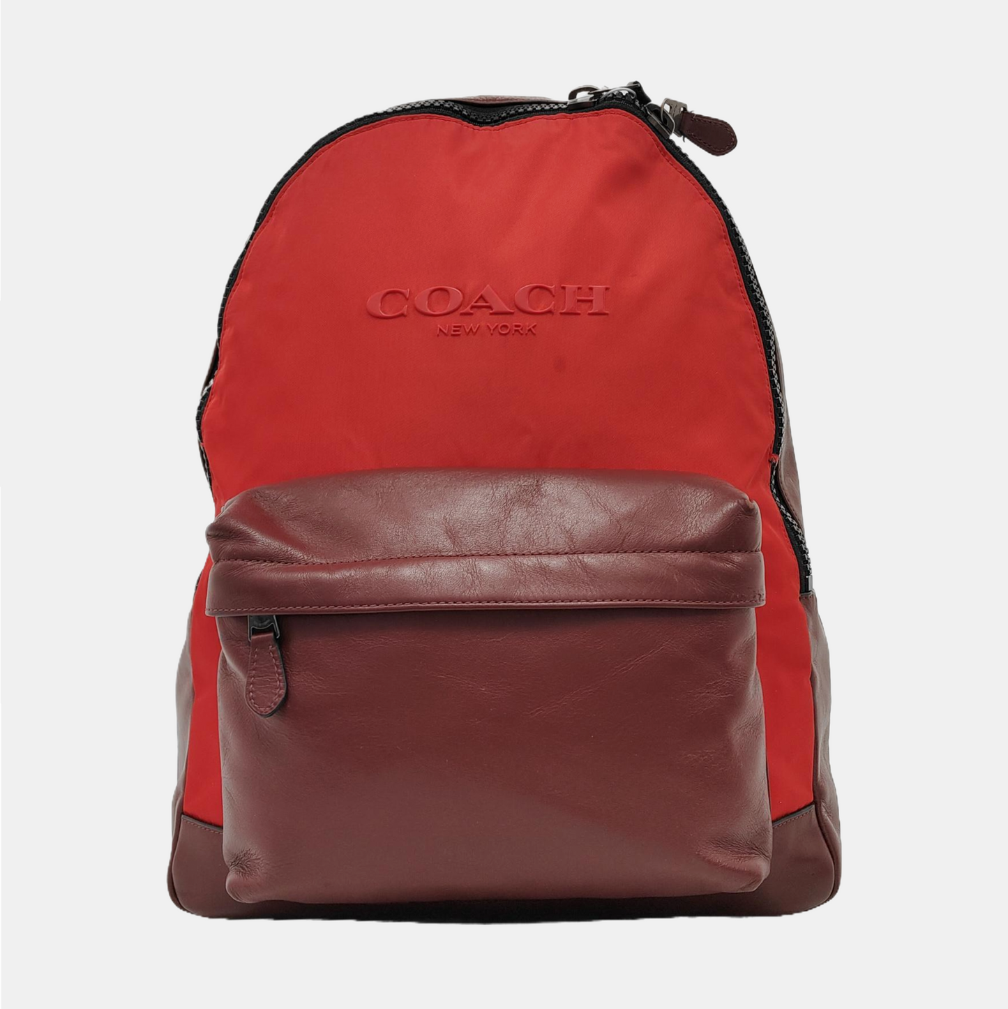 COACH CHARLESBurgundy Leather Embossed Backpack Large-(SKU)-951732413