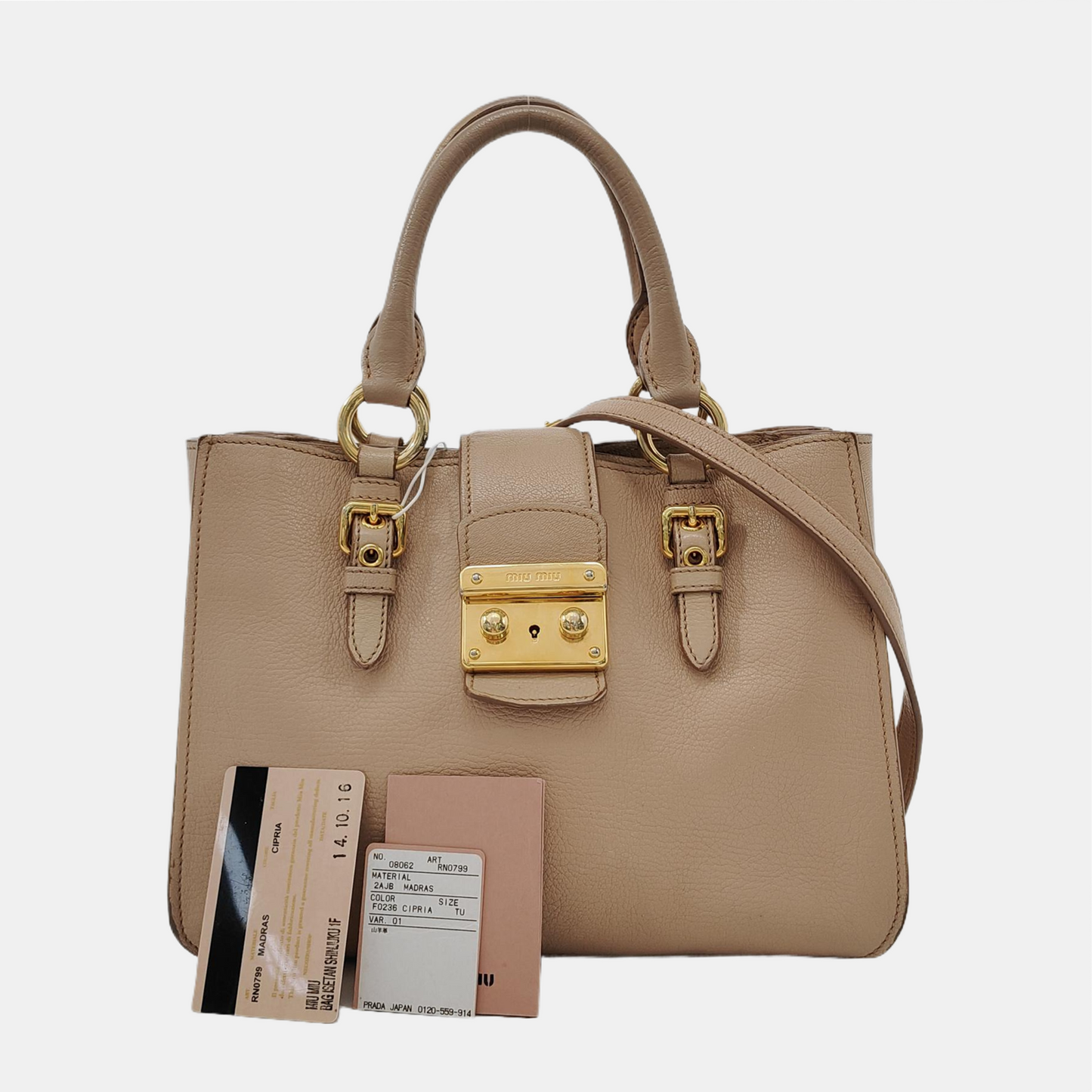 Miu Miu Tote bag Nude Pink Leather Single Shoulder Bag Tote Bag Golden hardware Removable shoulder strap-(SKU)-951760911