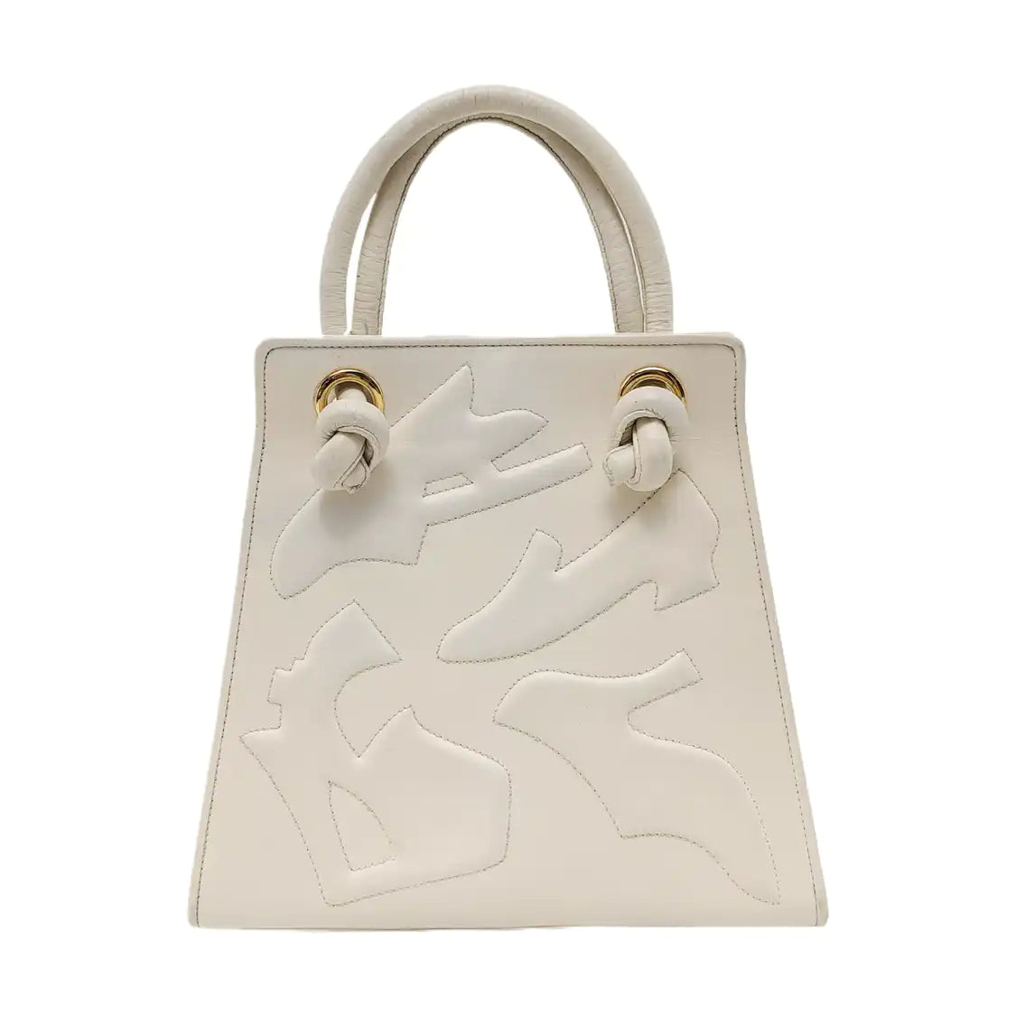 FERRAGAMO White Leather Embossed Tote Bag Golden hardware-(SKU)-951805301