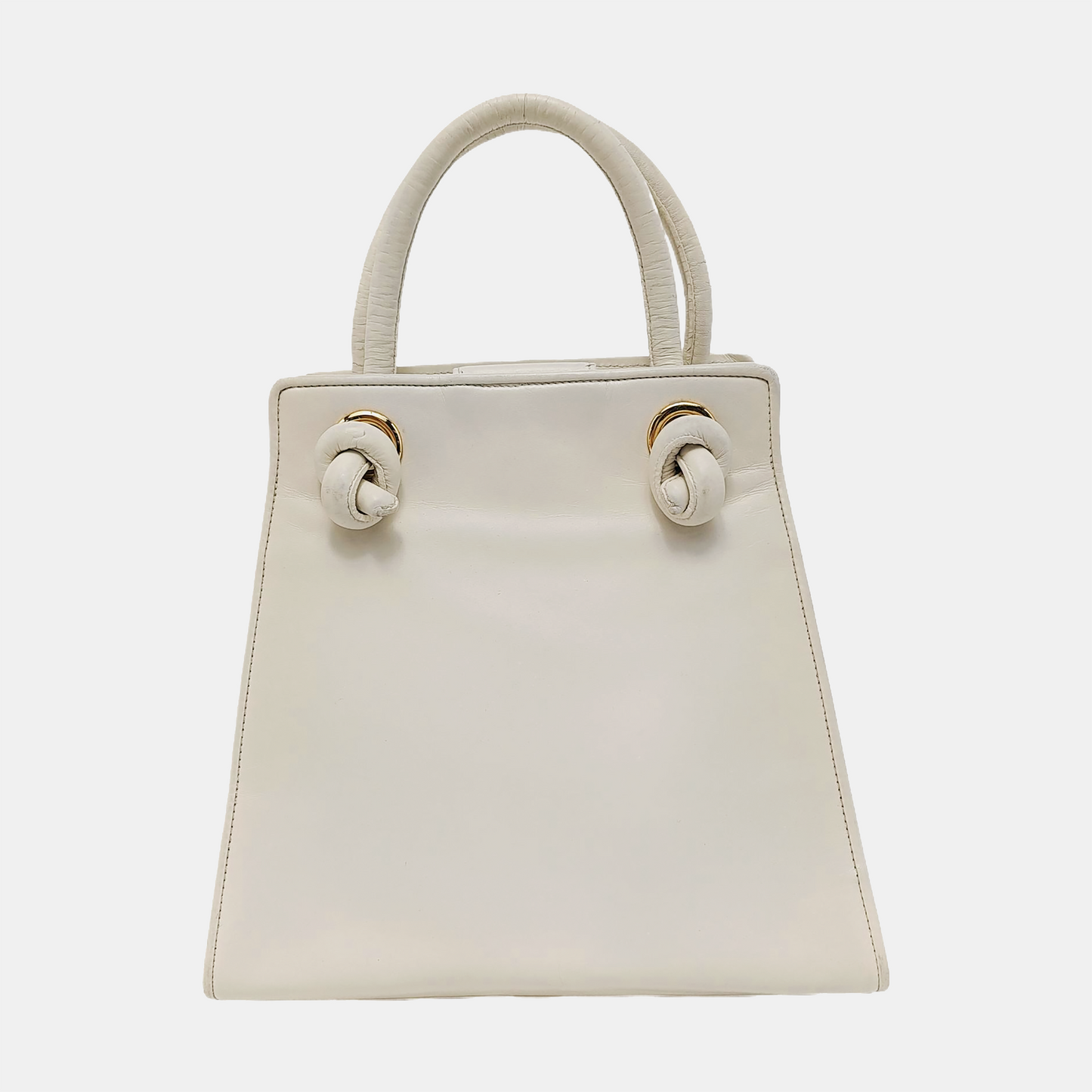 FERRAGAMO White Leather Embossed Tote Bag Golden hardware-(SKU)-951805301