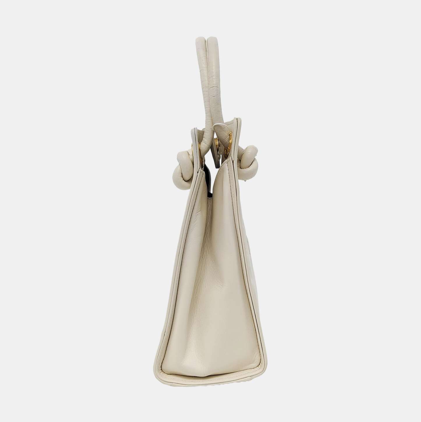 FERRAGAMO White Leather Embossed Tote Bag Golden hardware-(SKU)-951805301