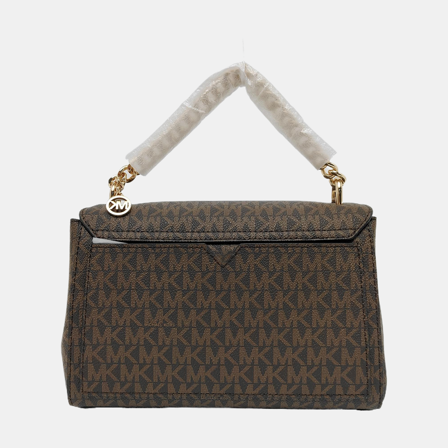 MICHAEL KORS Brown Coated Canvas Monogram Print Single Shoulder Bag Crossbody Tote Golden hardware Removable shoulder strap-(SKU)-951929731