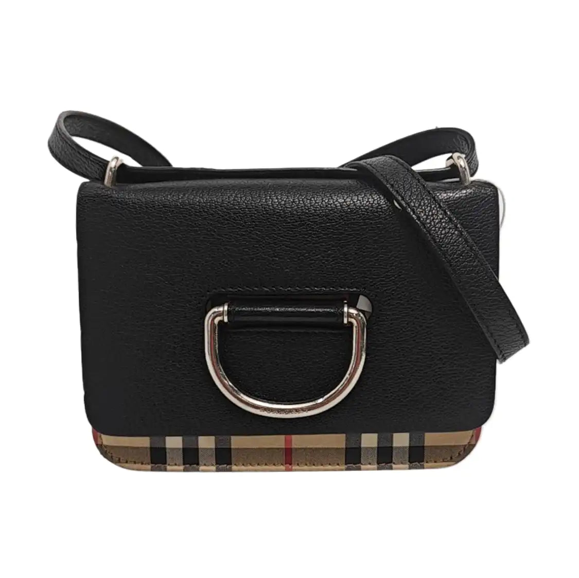 BURBERRY D-Ring mini Black leather crossbody single shoulder bag handbag Silver Hardware Removable shoulder strap-(SKU)-951874006