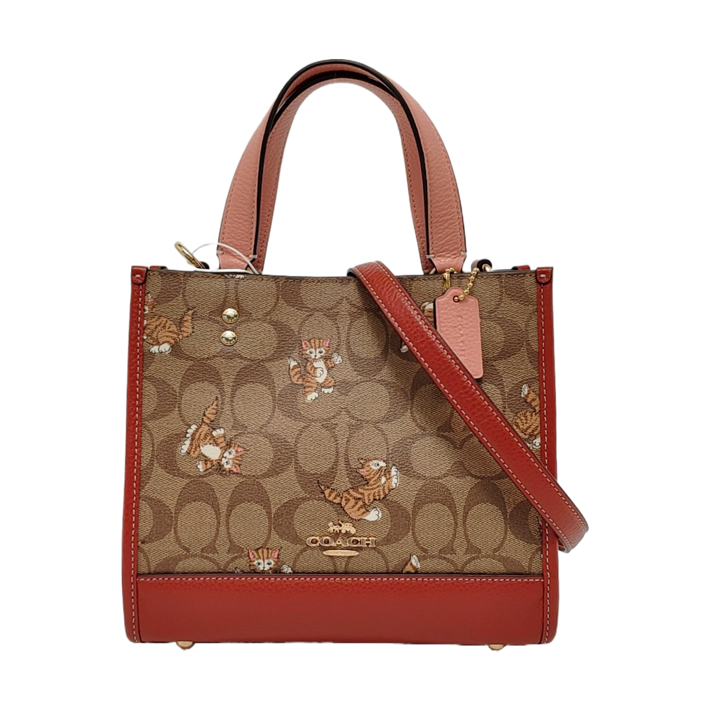 COACH DEMPSEY 22 Khaki Coated Canvas Monogrammed Jacquard Single Shoulder Bag Crossbody Tote Golden hardware Removable shoulder strap-(SKU)-952095705