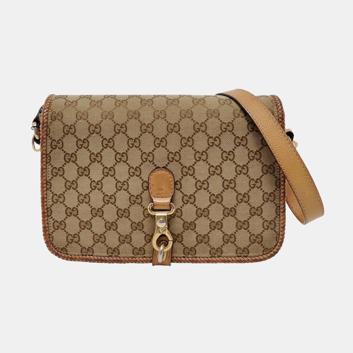 GUCCI Trunk Brown Canvas Monogrammed Crossbody Shoulder Bag Golden hardware-(SKU)-951960064