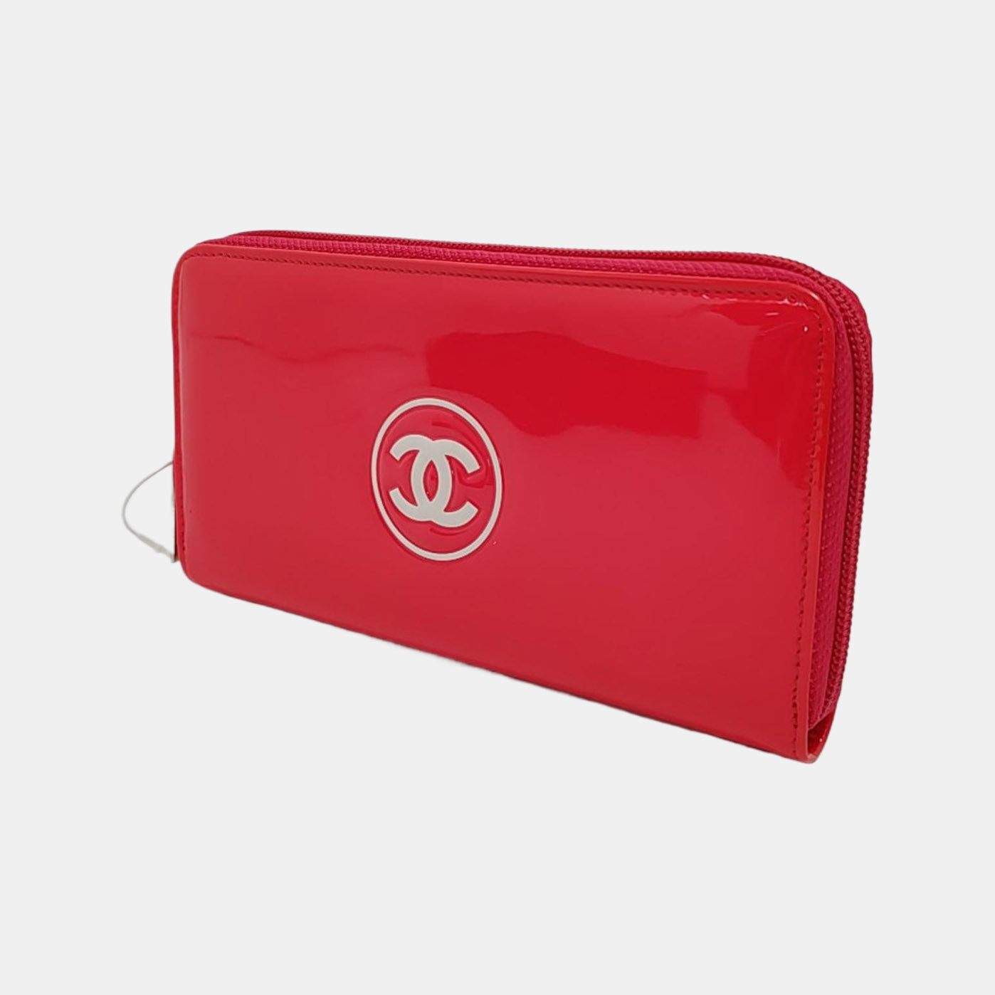 CHANEL CIRCLED CC Pink Red Patent Leather Wallet Silver Hardware 17nan-(SKU)-951860808