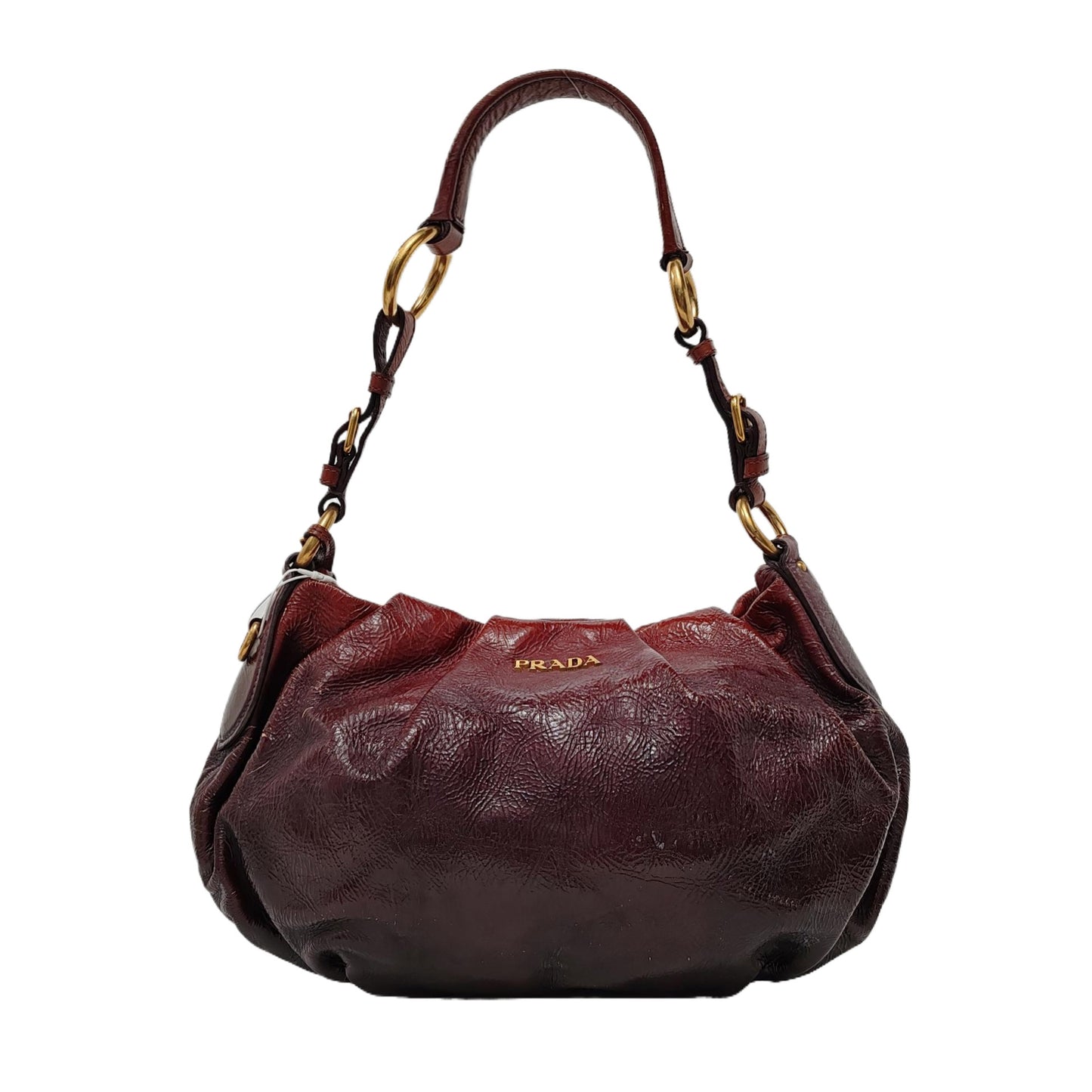 PRADA Medium size Brown Patent Leather Shoulder Bag Golden hardware-(SKU)-944510090