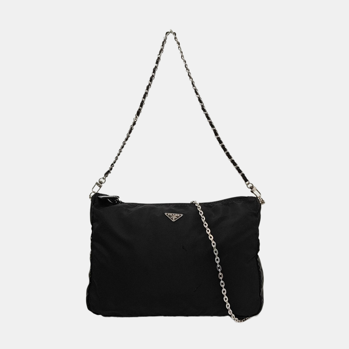 PRADA Black Nylon Logo Clutch Golden Silver Hardware-(SKU)-952132561