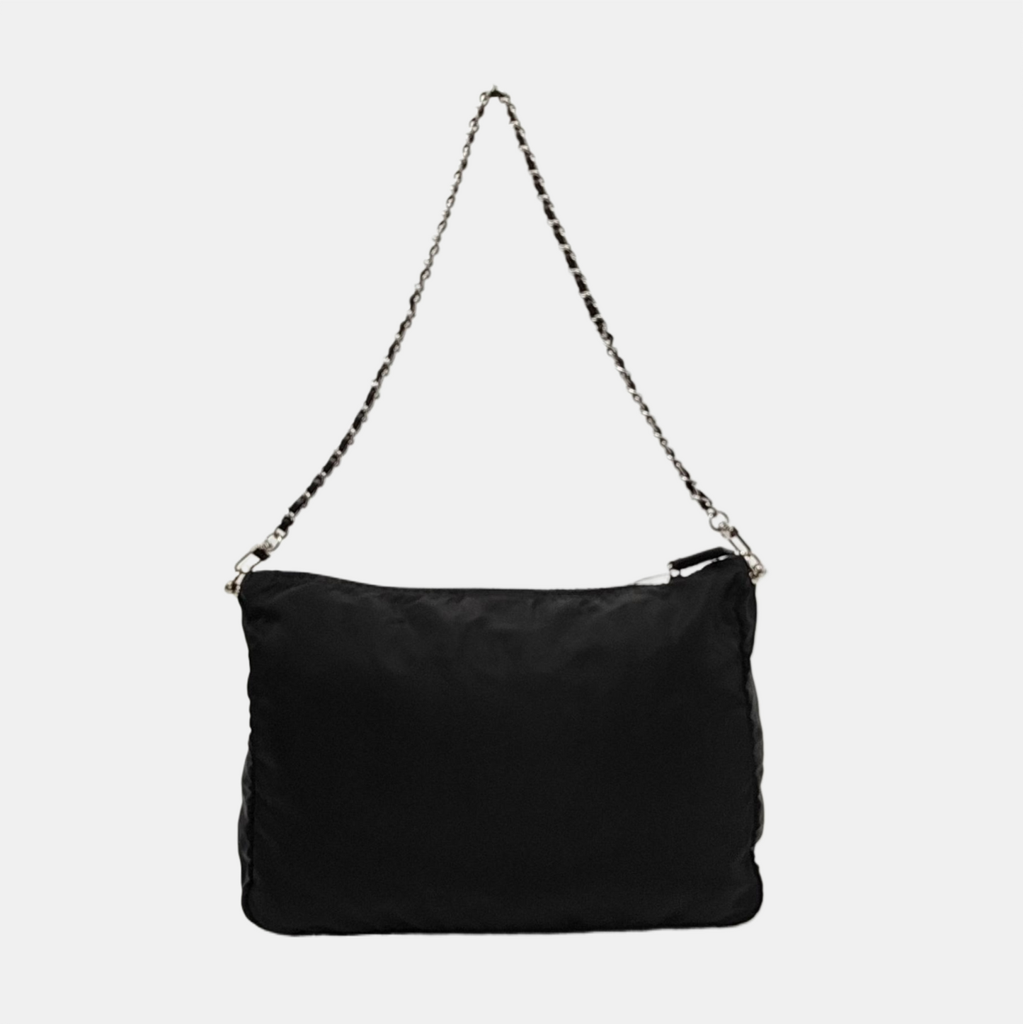 PRADA Black Nylon Logo Clutch Golden Silver Hardware-(SKU)-952132561