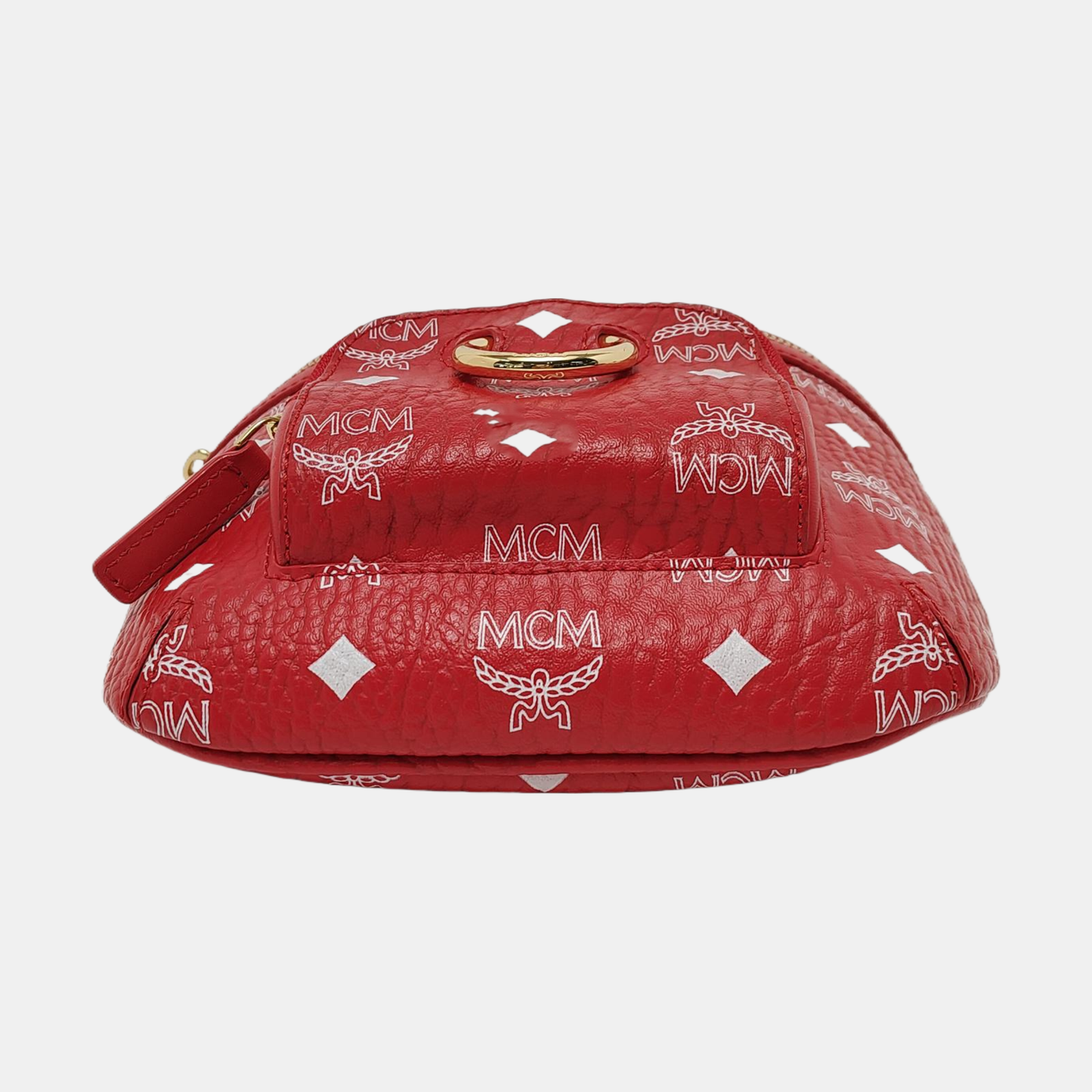 MCM KLASSIK Small size Red Coated Canvas Printed Shoulder Bag Crossbody Golden hardware Removable shoulder strap-(SKU)-952009308