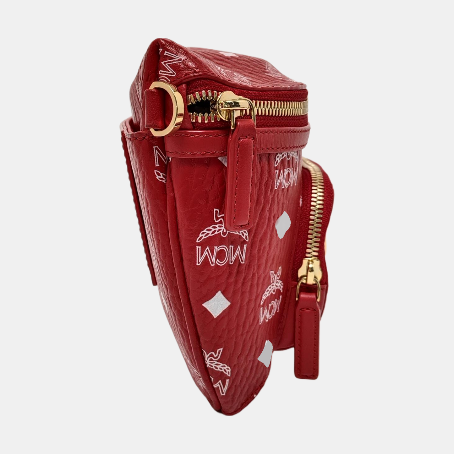 MCM KLASSIK Small size Red Coated Canvas Printed Shoulder Bag Crossbody Golden hardware Removable shoulder strap-(SKU)-952009308