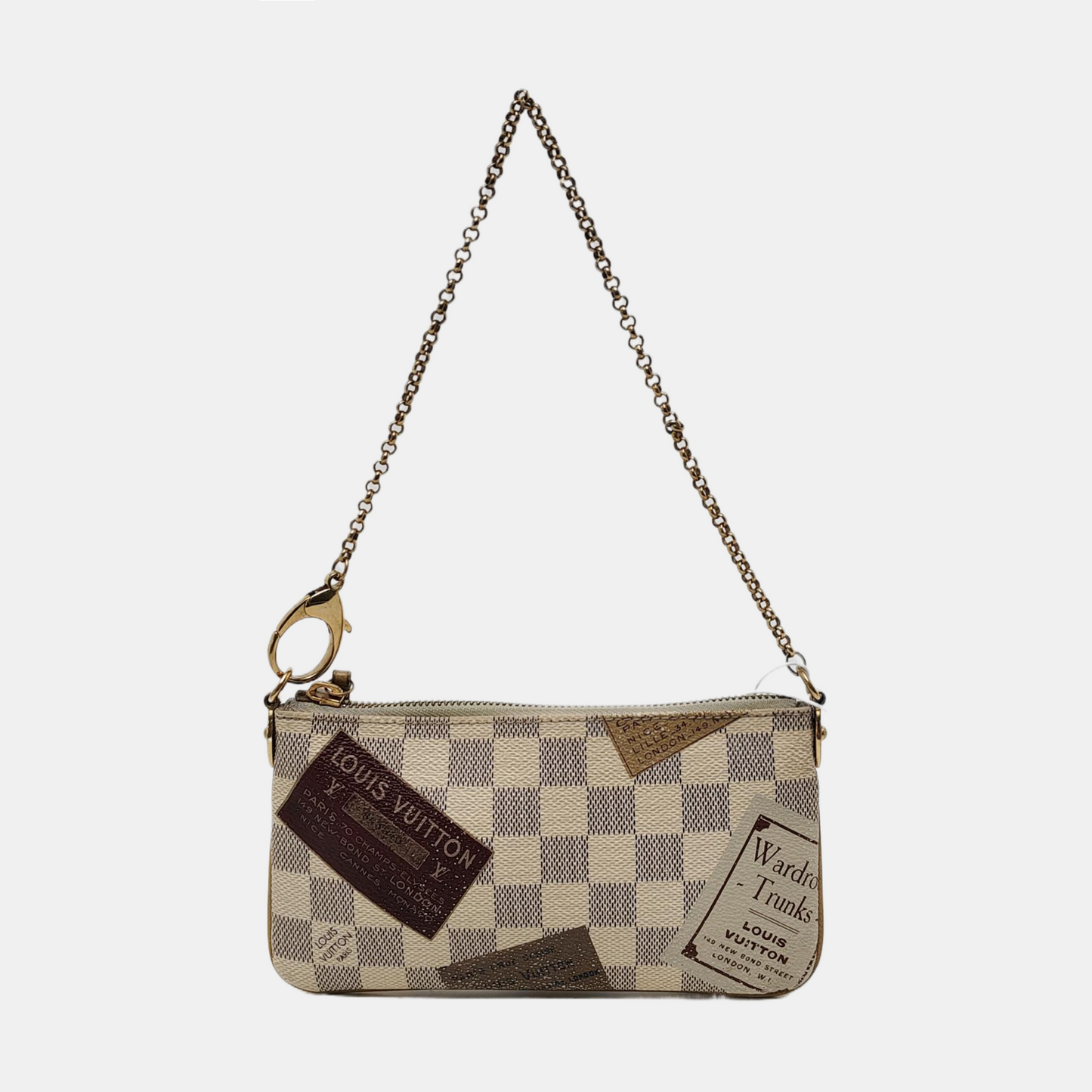 LOUIS VUITTON VINTAGE MILLA White Coated Canvas Checkered Print Crossbody Shoulder Handbag Golden hardware-(SKU)-952341358