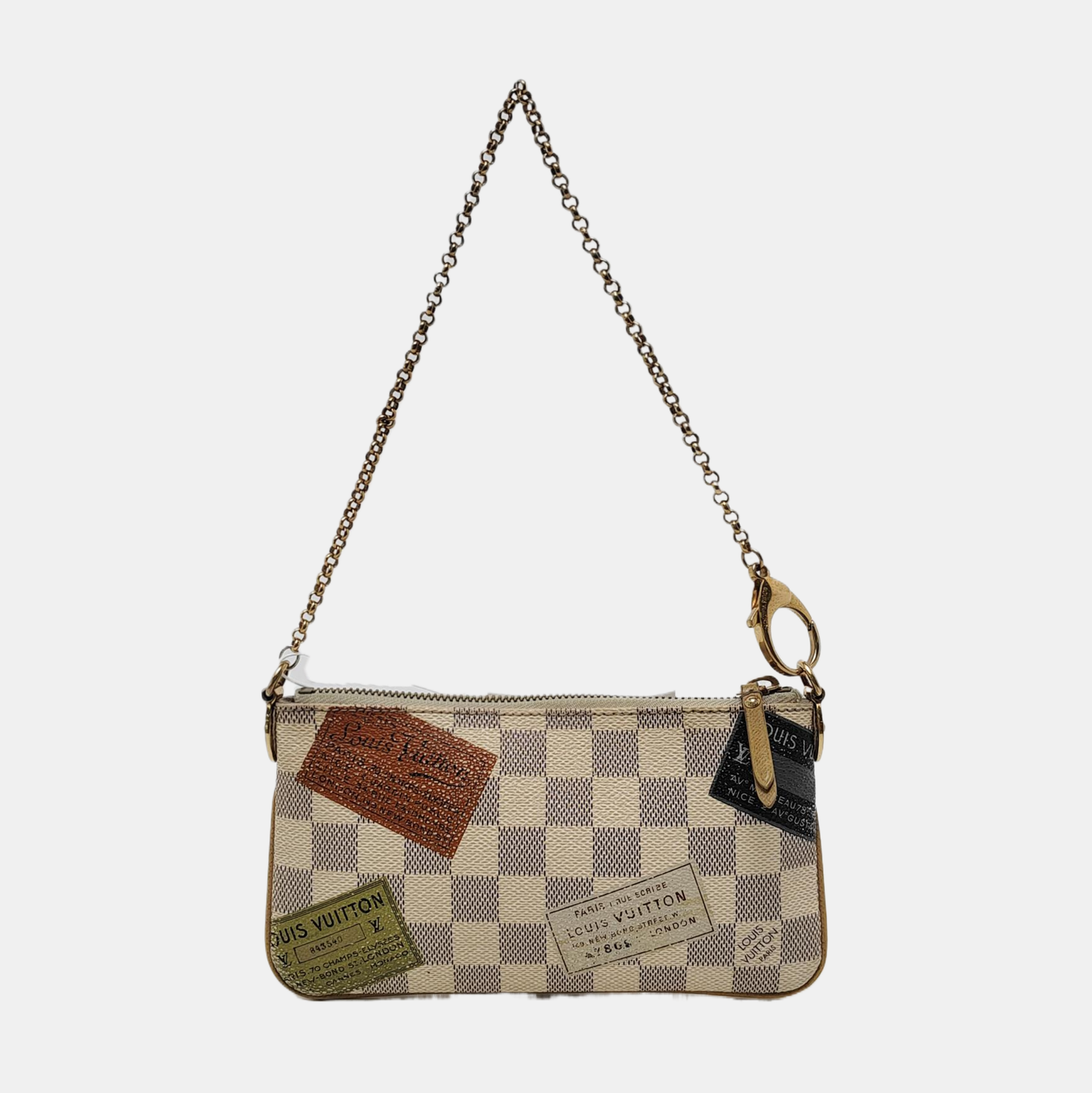 LOUIS VUITTON VINTAGE MILLA White Coated Canvas Checkered Print Crossbody Shoulder Handbag Golden hardware-(SKU)-952341358