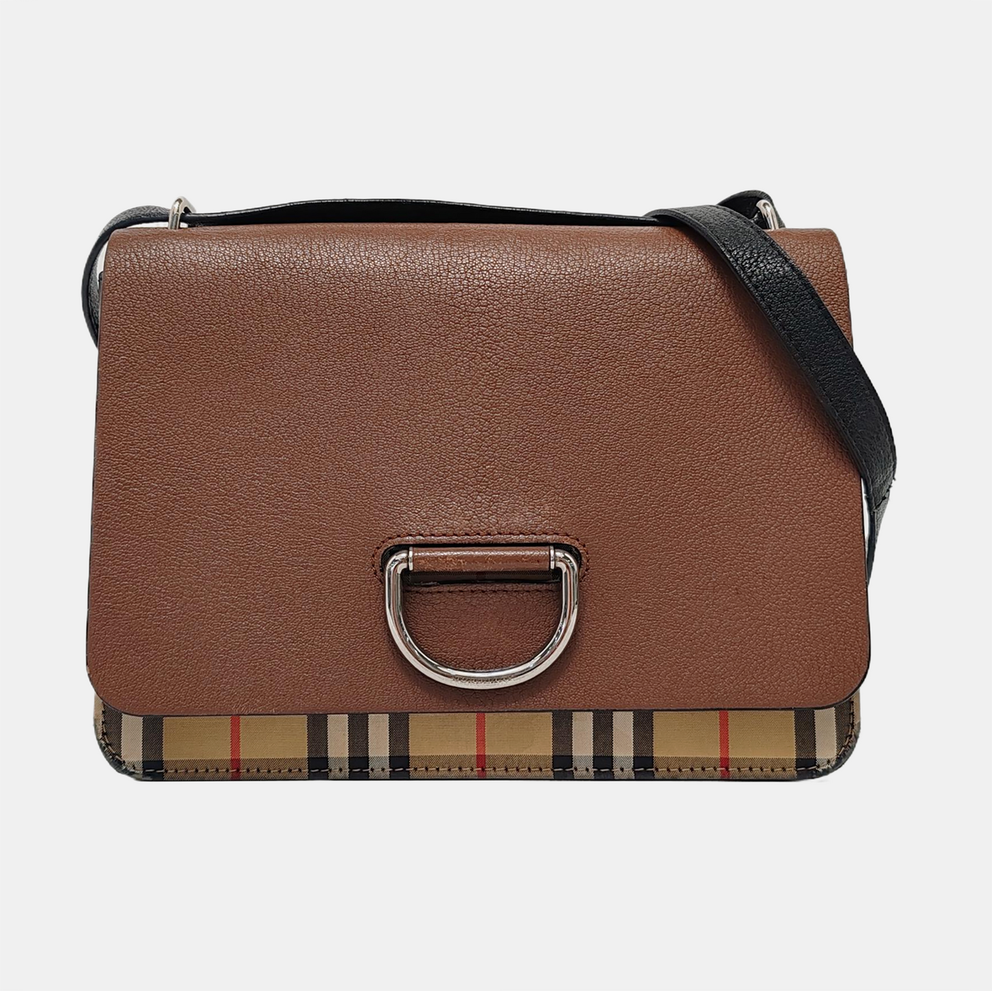 BURBERRY D-Ring Brown Leather Crossbody Single Shoulder Bag Silver Hardware Removable shoulder strap-(SKU)-952390772