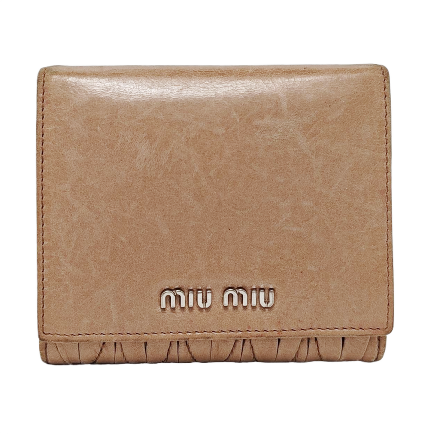 Miu Miu Gray Brown Leather Quilted Wallet Silver Hardware-(SKU)-952408891