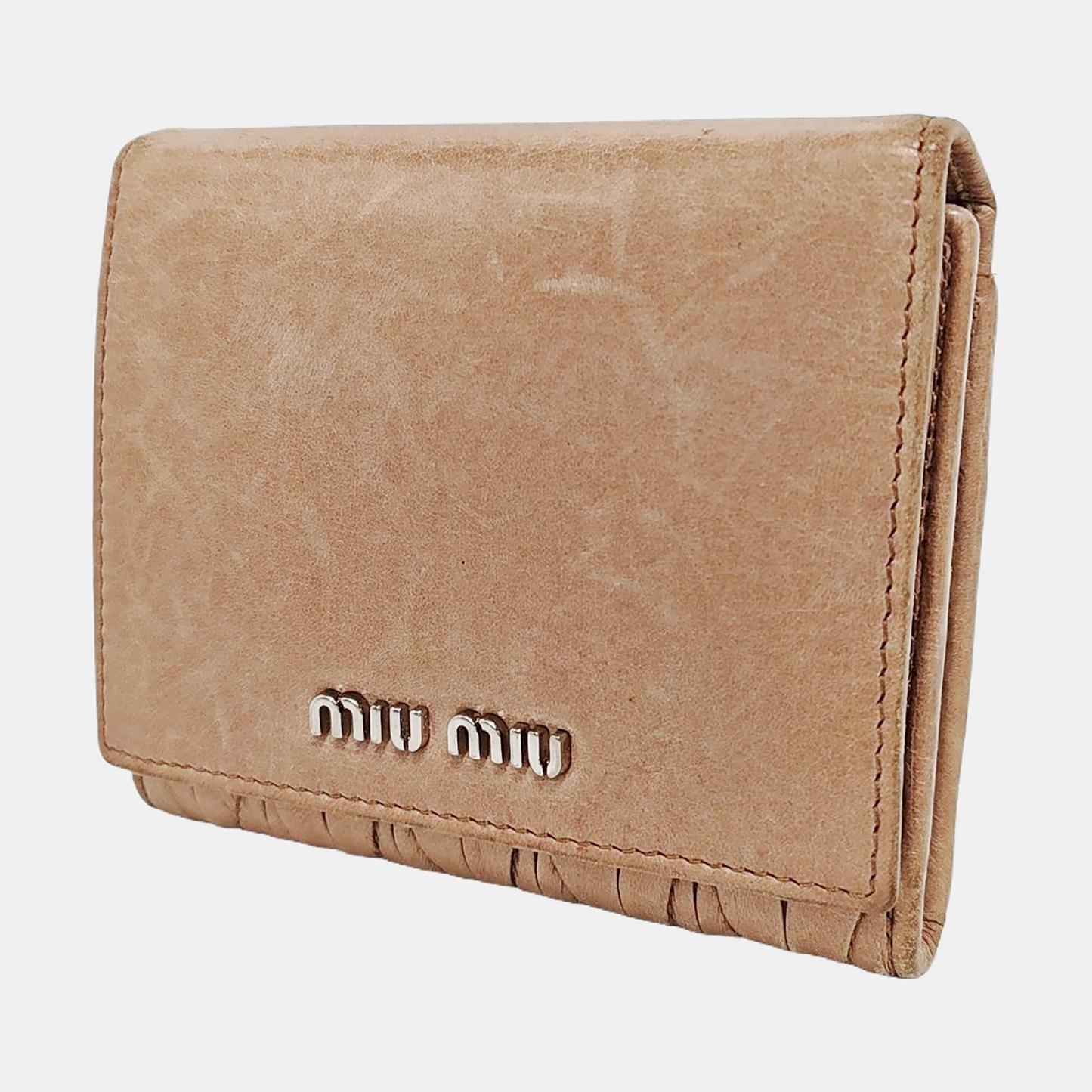 Miu Miu Gray Brown Leather Quilted Wallet Silver Hardware-(SKU)-952408891