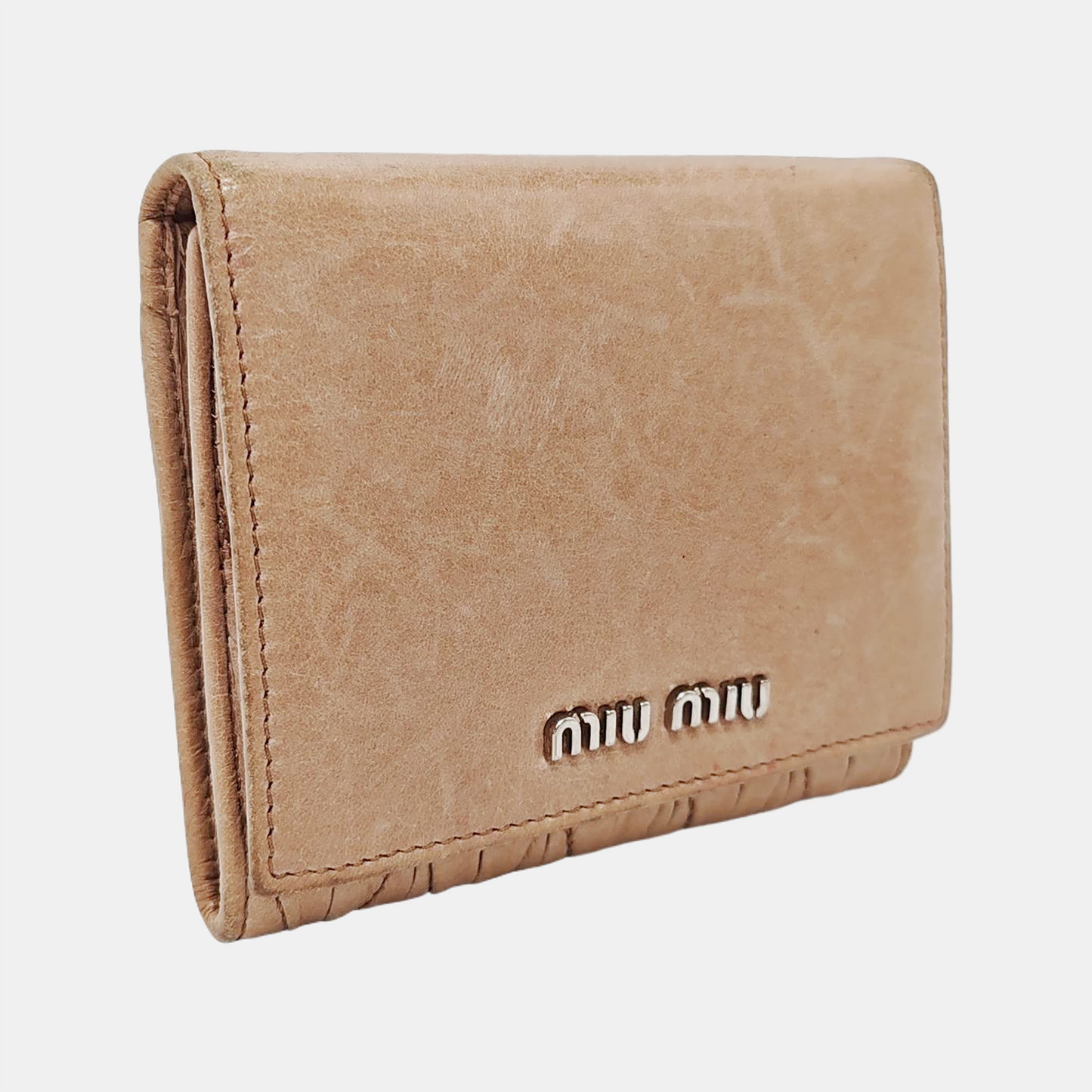 Miu Miu Gray Brown Leather Quilted Wallet Silver Hardware-(SKU)-952408891