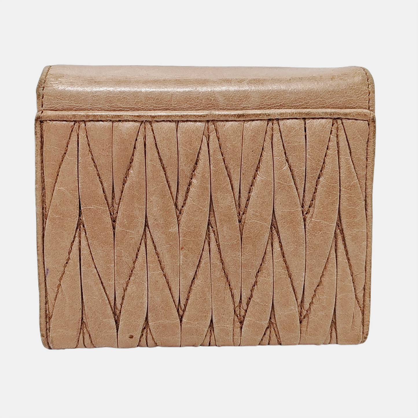 Miu Miu Gray Brown Leather Quilted Wallet Silver Hardware-(SKU)-952408891