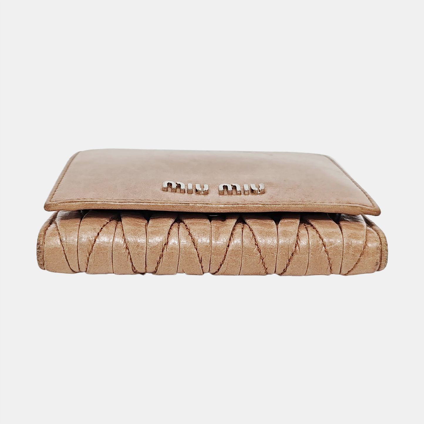 Miu Miu Gray Brown Leather Quilted Wallet Silver Hardware-(SKU)-952408891