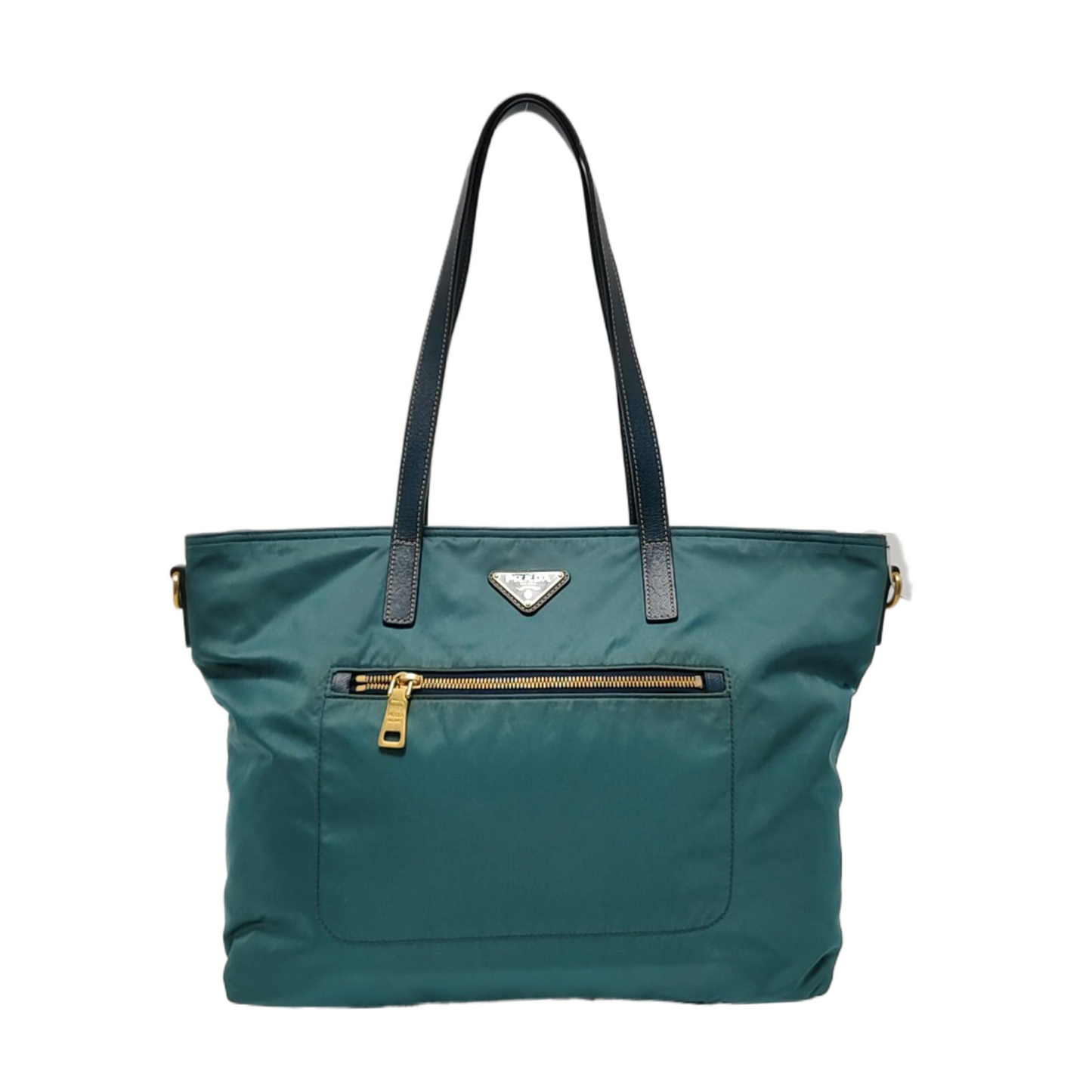 PRADA Tote bag Teal Nylon Logo Single Shoulder Bag, Handbag Golden hardware-(SKU)-952291642