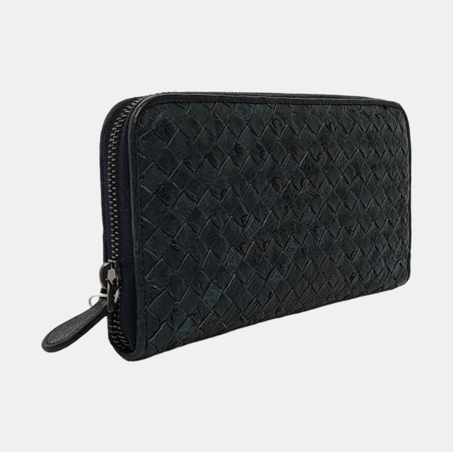 BOTTEGA VENETA Navy Blue Cowhide Braided Wallet Black hardware-(SKU)-952345115