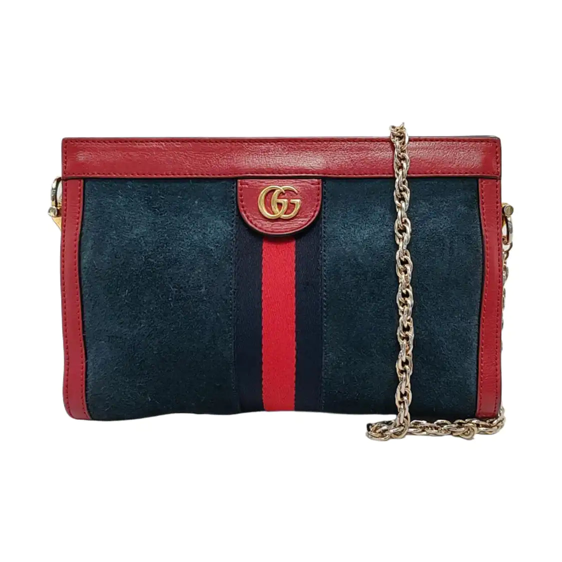 GUCCI Ophidia Small size Dark Blue Suede Striped Strap Single Shoulder Tote Bag Golden hardware-(SKU)-951867642